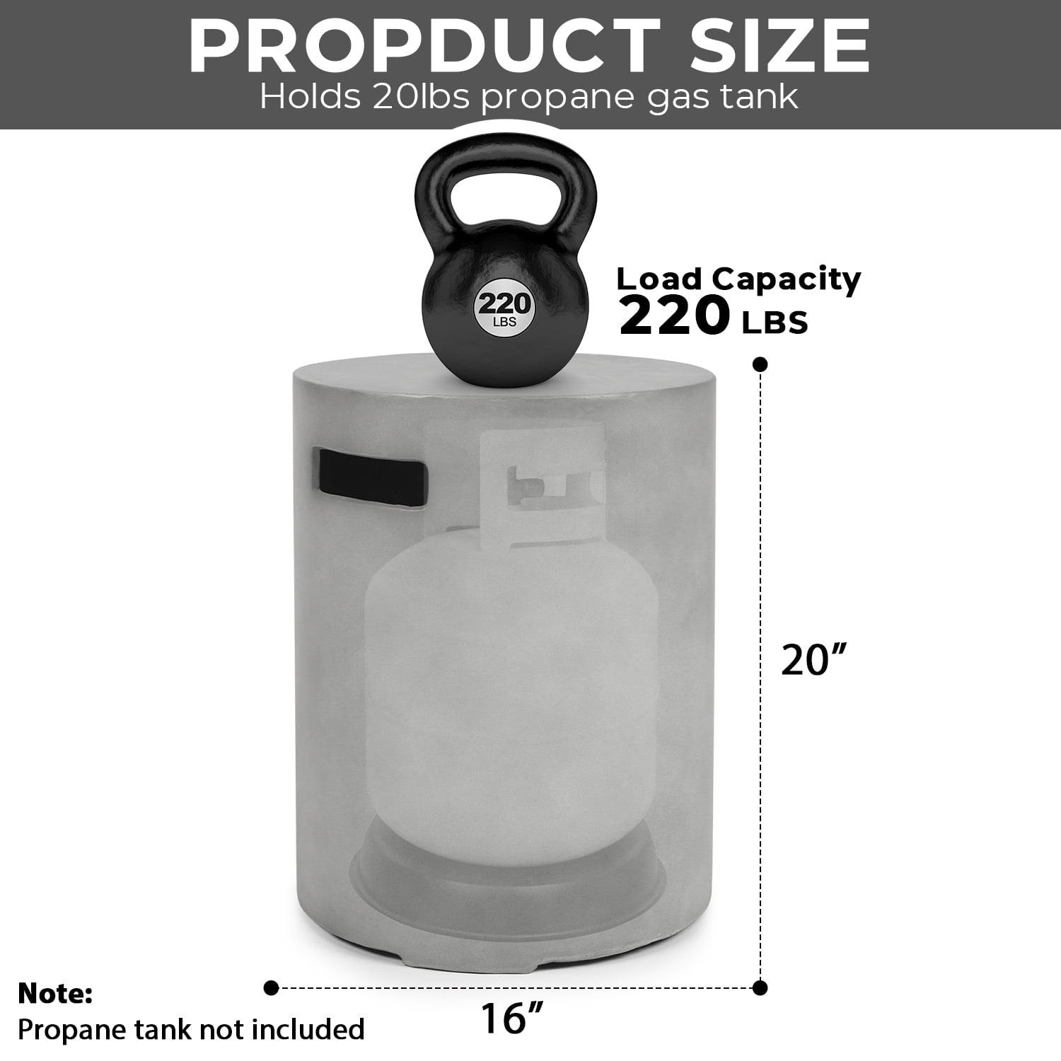 ReeQuo Propane Tank Cover Table Round Concrete Hideaway for 20 lb Tank (Grey, 16 in x 16 in x 20 in) 6p9gx