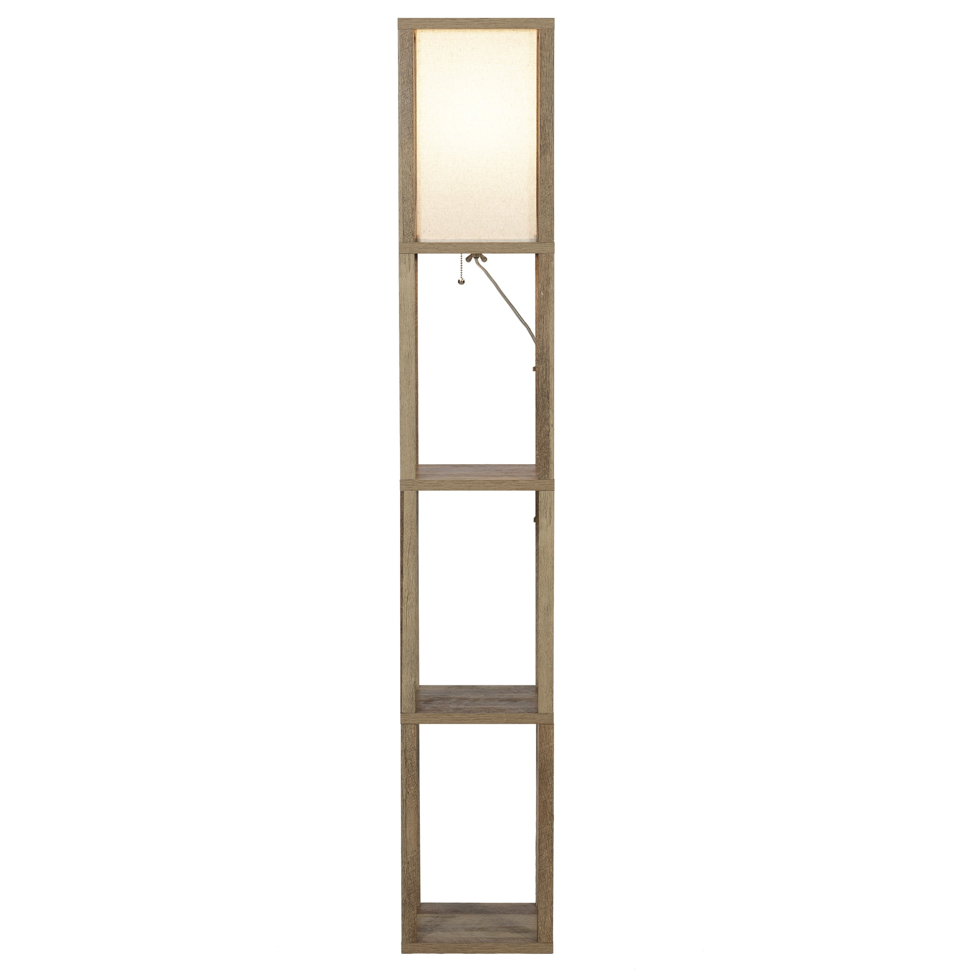 Better Homes & Gardens Modern Floor Lamp with Storage Shelves and Natural Square Shade (Weathered Finish, 62.25 in) esn66