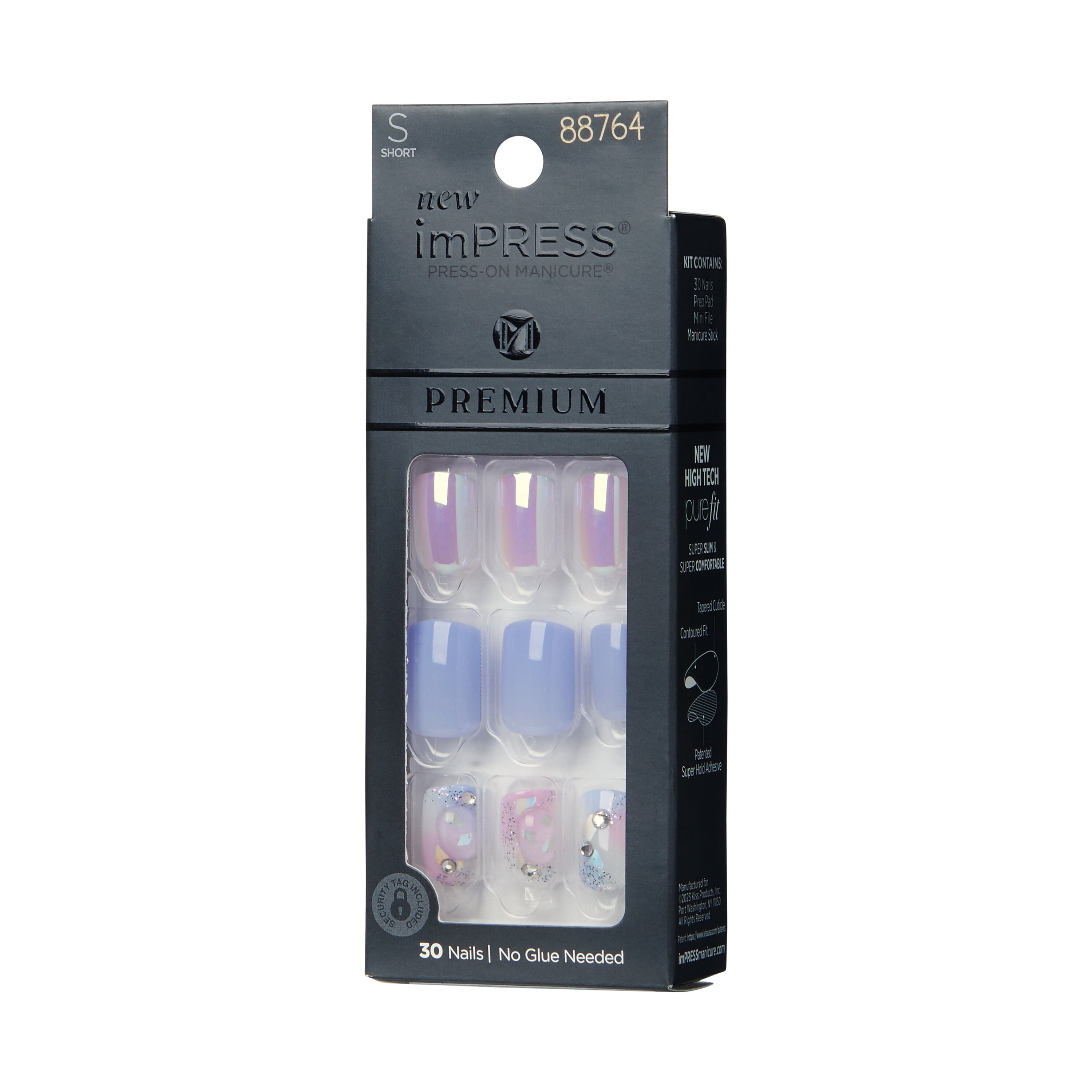 KISS imPRESS Premium Press-on Nails, Short Square Shape, Glossy Blue (30 Pieces) 0bb2b