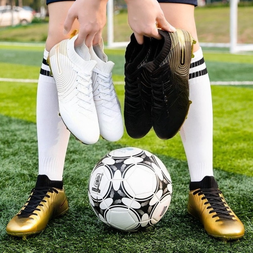 Fenlogft Youth High-Top Soccer Cleats, Unisex Athletic Football Boots with Traction Spikes (Gold, Size 4) wcfbb