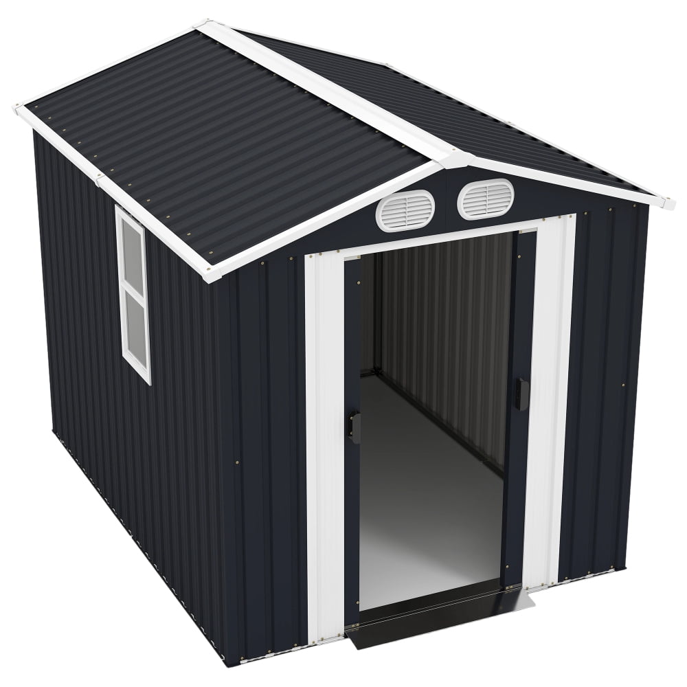 Generic Metal Storage Shed Outdoor Garden Tool House with Lockable Doors and Air Vents (Grey, 8x6 ft) nbo5r
