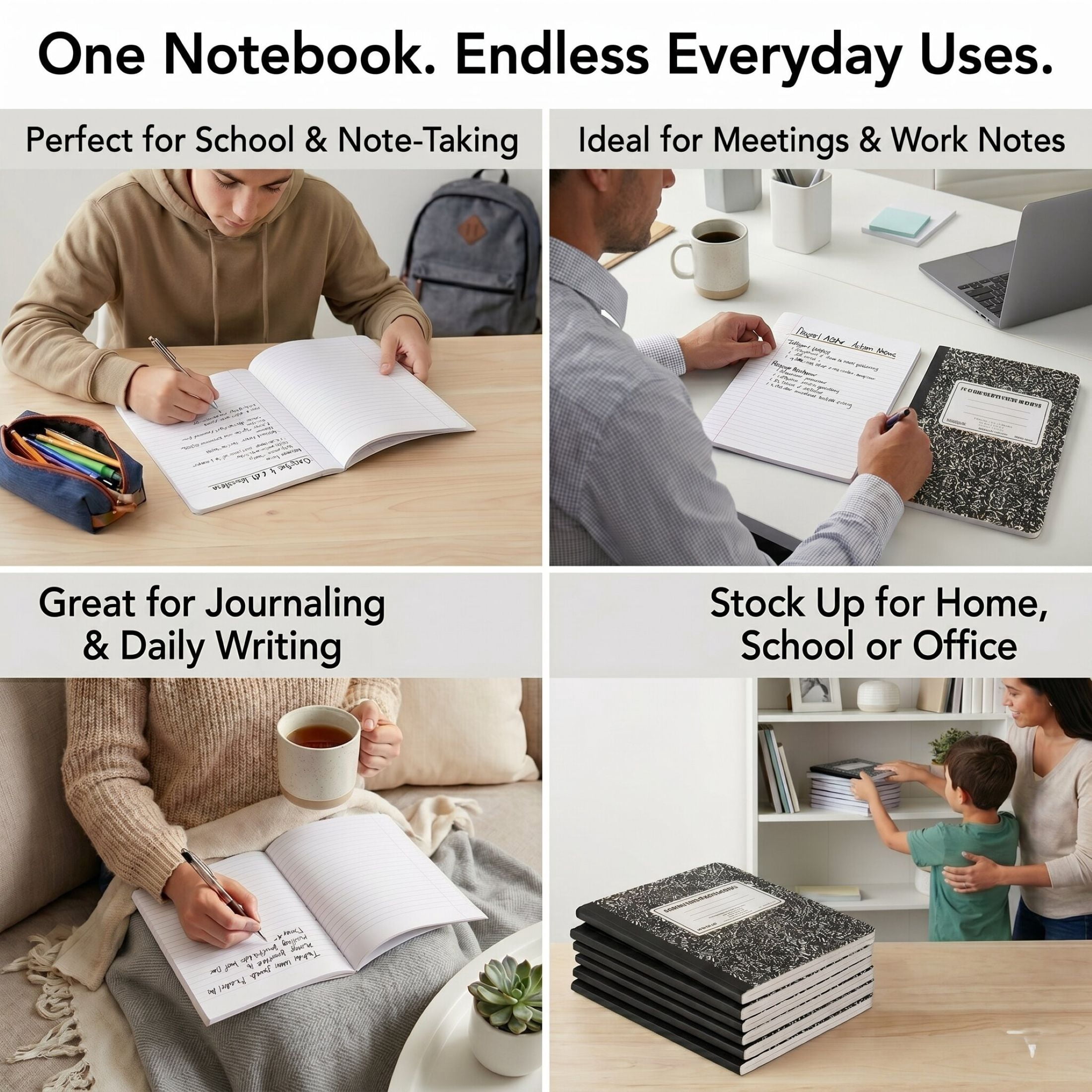 Trailmaker Wide Ruled Composition Notebooks, Durable Hardcover Journal for School and Office (Black, 50 Pack, 9.75 in x 7.5 in) 5hbjc