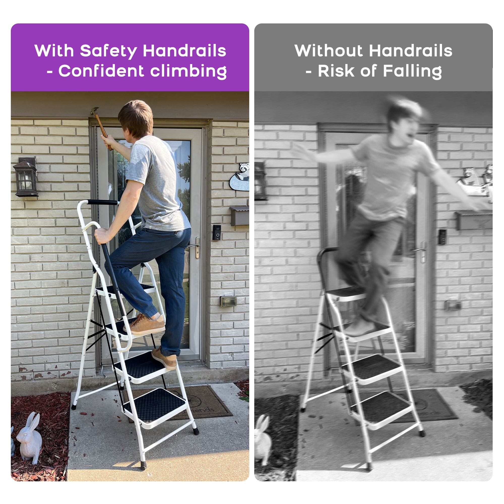 Whifea 4-Step Folding Ladder with Handgrip and Anti-Slip Wide Platform (330 lb Capacity) 0119t