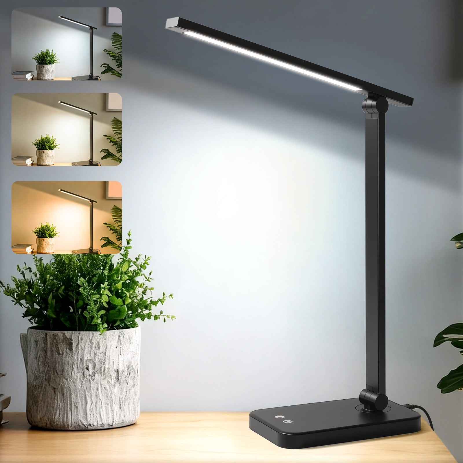OTROAD LED Desk Lamp with USB Charging Port, Eye-Caring Dimmable Reading Light with 3 Color Modes & 3 Brightness Levels (White, 12 in) zlwj9