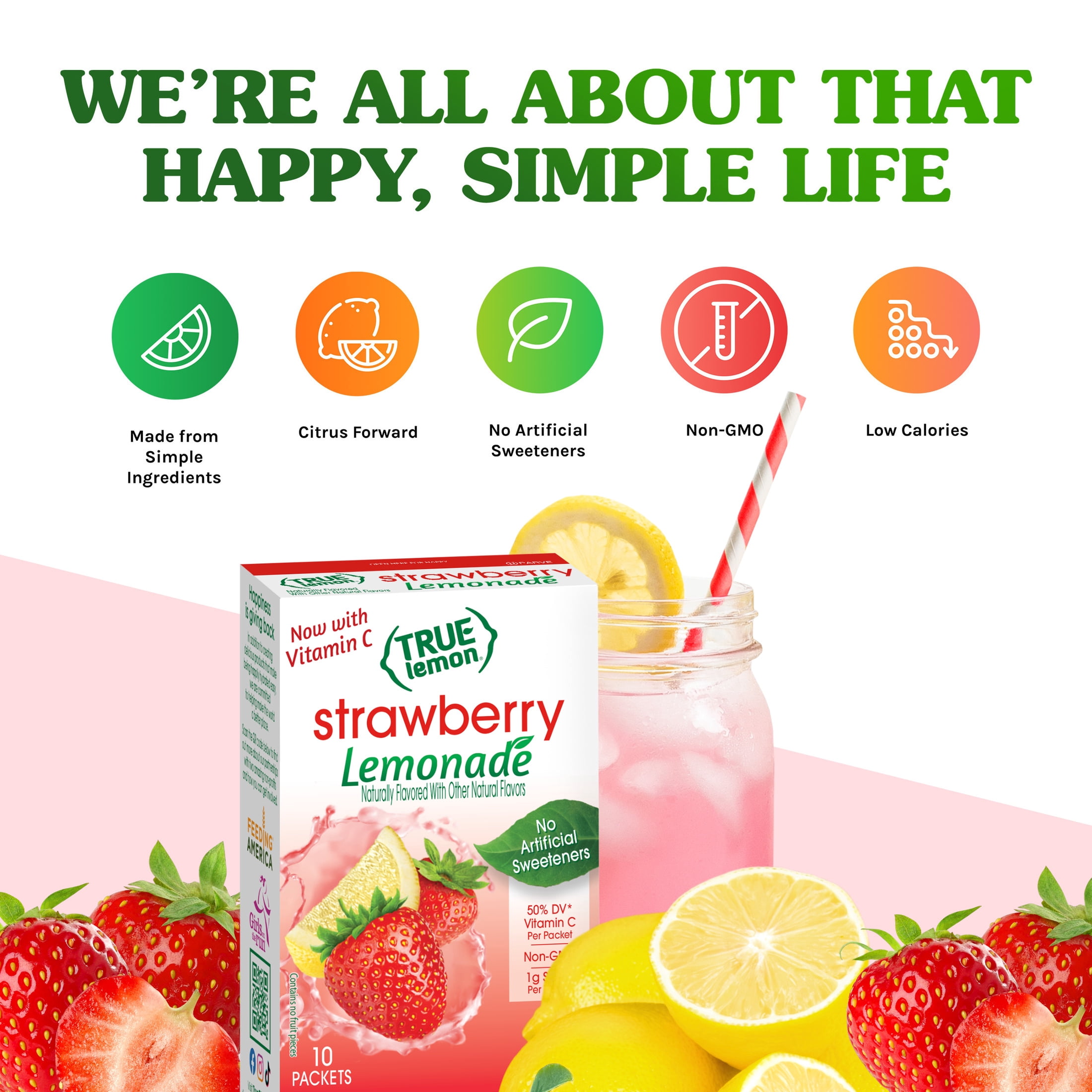 True Lemon Strawberry Lemonade Drink Mix Powder (10 Count, 1.06 oz) zt6q9