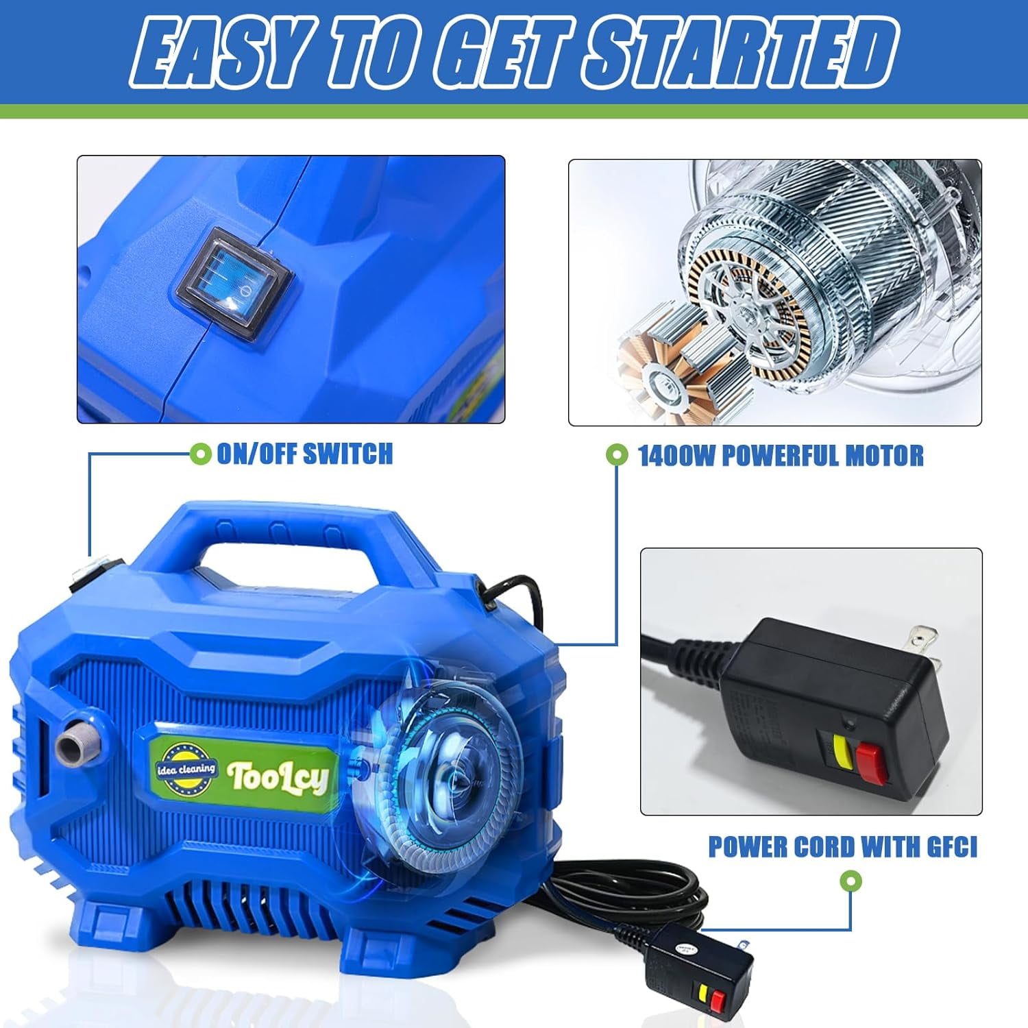 TOOLCY Electric Pressure Washer with 50 ft Hose, Short Gun, Extension Wand, Foam Cannon, and 5 Nozzles (2030 PSI) gz9bm