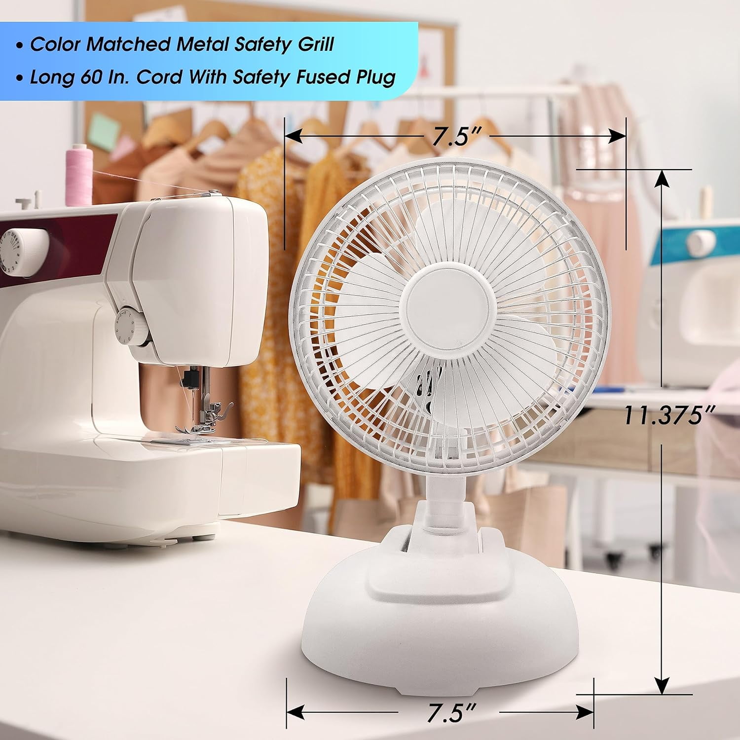 EZ-Chill 6 in Personal Clip or Desk Fan with Adjustable Tilt and 2-Speed Settings (White, 6 in) 4ae9m