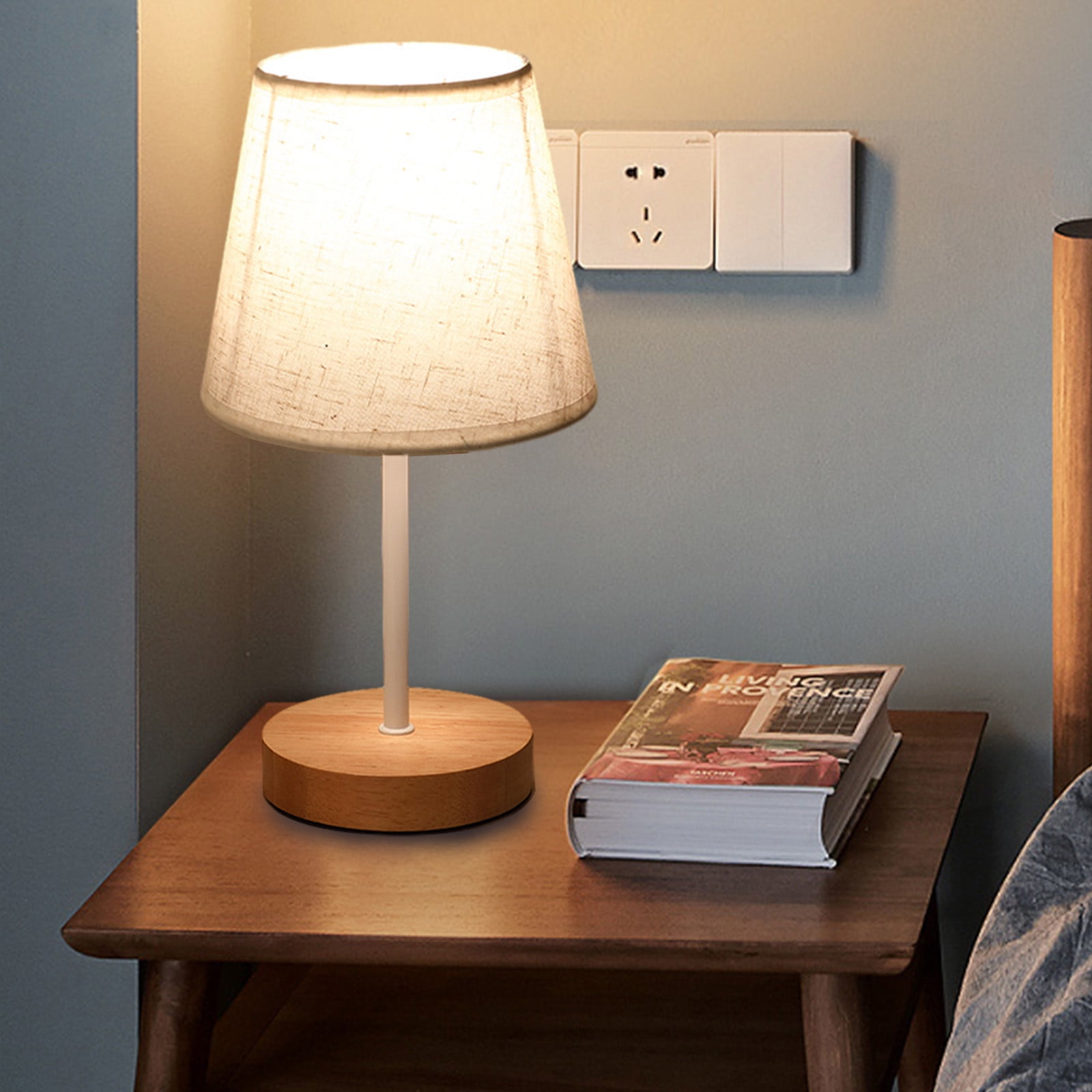Ikohbadg Minimalist Bedside Table Lamp, Modern Nightstand Desk Light with Fabric Linen Shade (Beige, 14 in Height) xnn5i