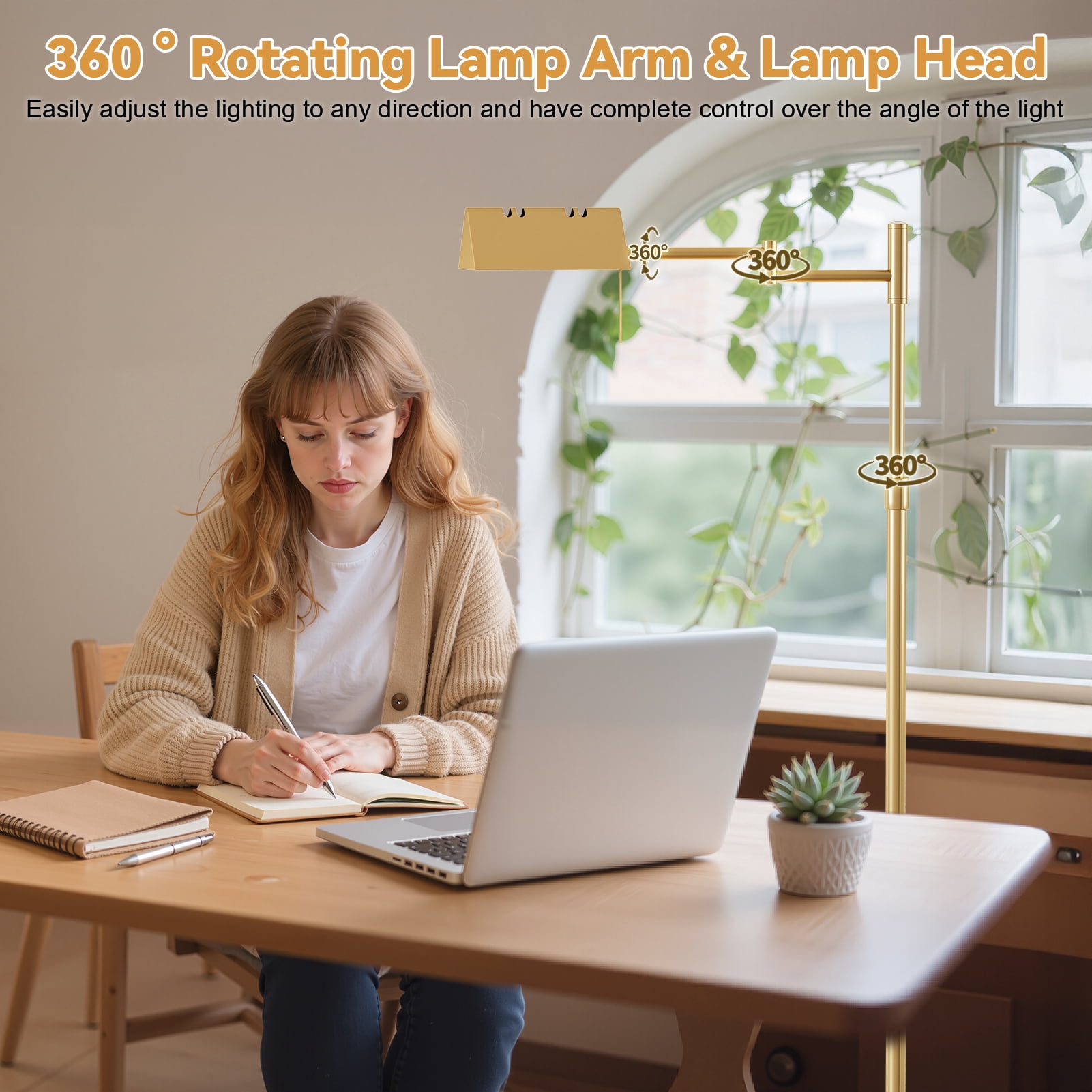 Dbuoem Dimmable LED Floor Lamp, Adjustable Swing Arm Reading Light with 3 Color Temperatures (Black, 55 in) wd0zm