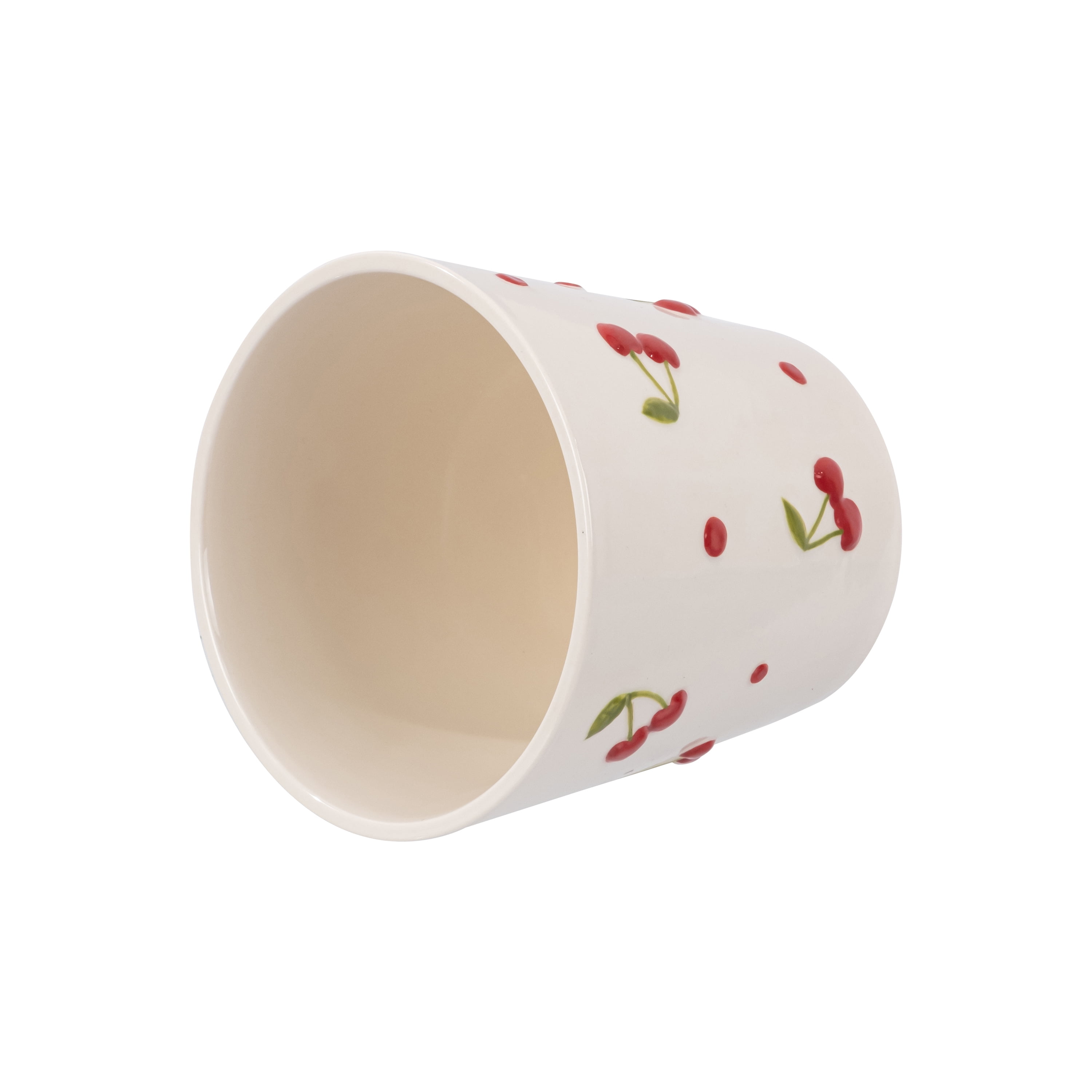 Mainstays Ceramic Cherry Planter Decorative Indoor Flower Pot (Cream and Red, 6.25 in x 6 in) kfrnd