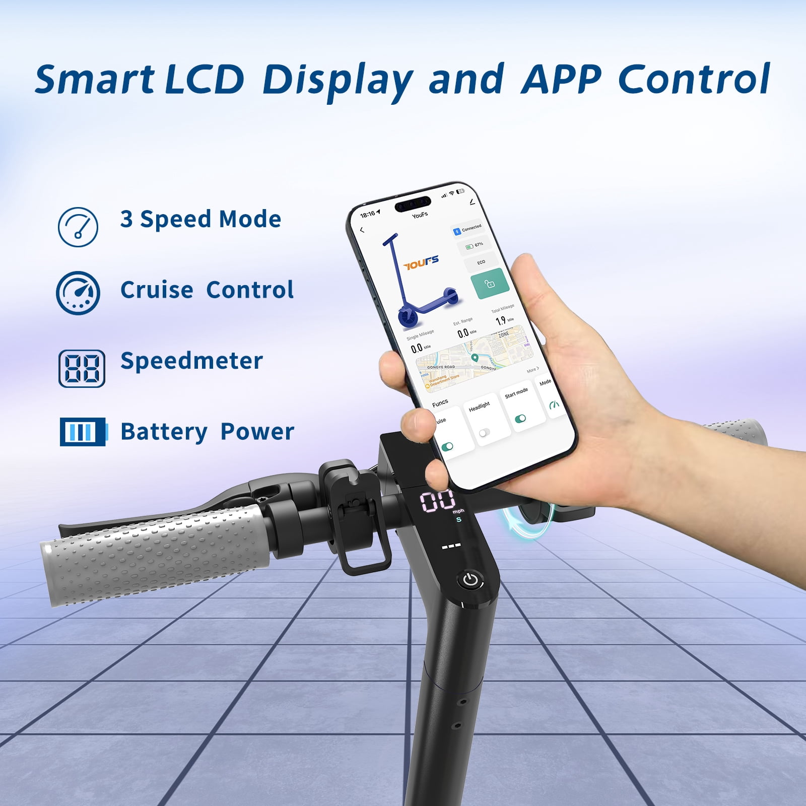 HiQiS Electric Scooter for Adults, 19 Mph Max Speed, 21 Miles Range, 350W Motor, Portable Folding Design (Blue, 8.5 in Tire) tytkh