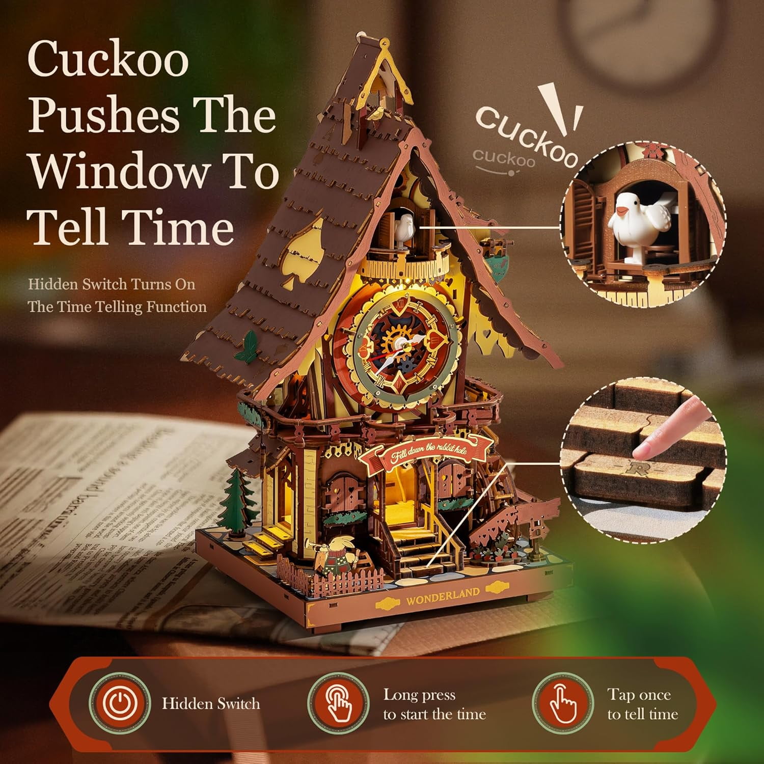 ROKR Cuckoo Clock Mechanical 3D Wooden Puzzle (Colorful, 12 in x 8 in) rq06t