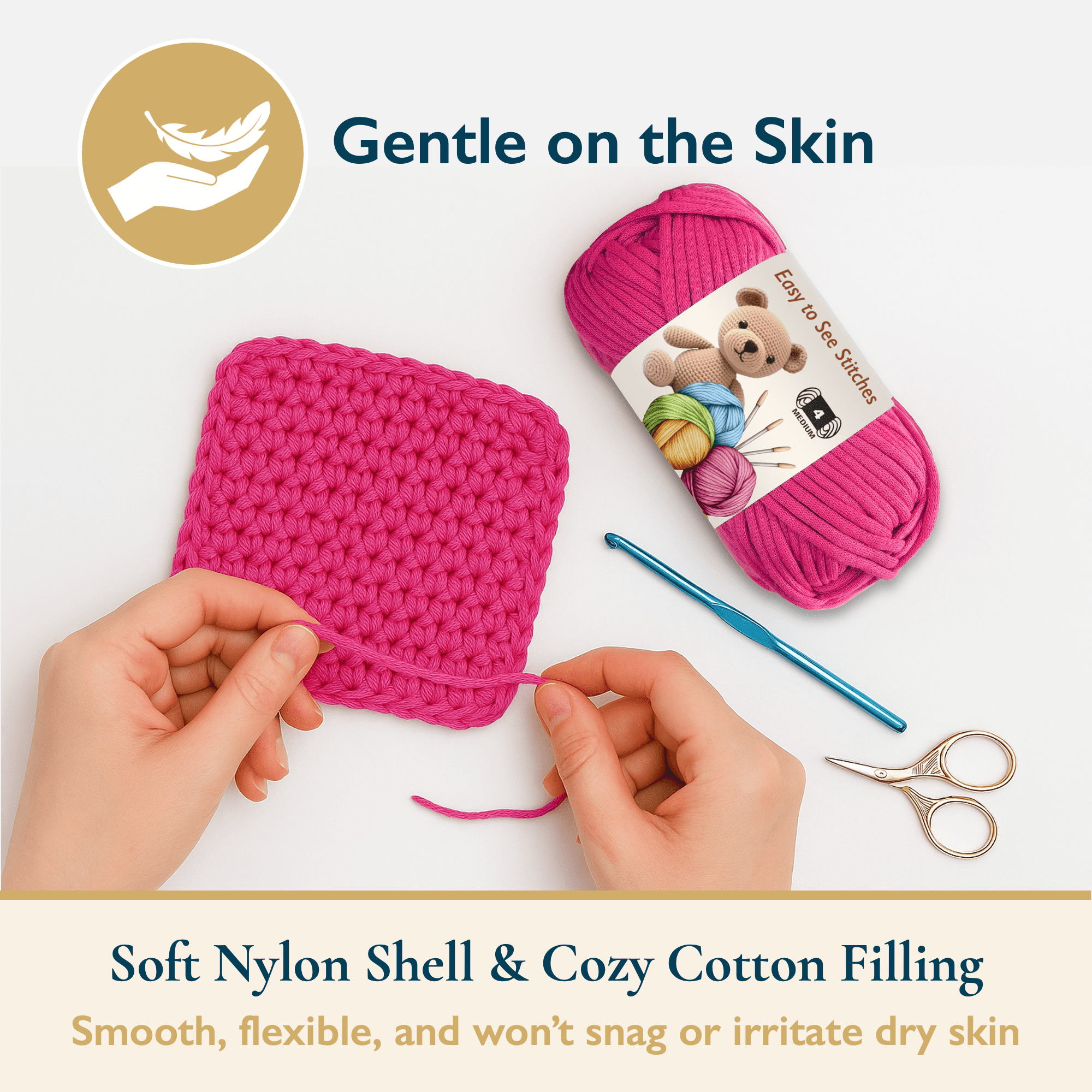 ComfiTime Beginner Crochet Yarn for Amigurumi and Knitting (Pink, 3-Pack, 165 Yds Total) 7dmsw
