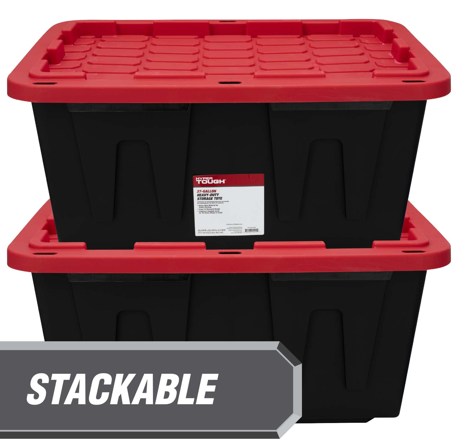 Hyper Tough 27 Gallon Heavy Duty Plastic Storage Bin with Snap-Fit Lid (Black and Red, 27 Gallon) 1y8o4