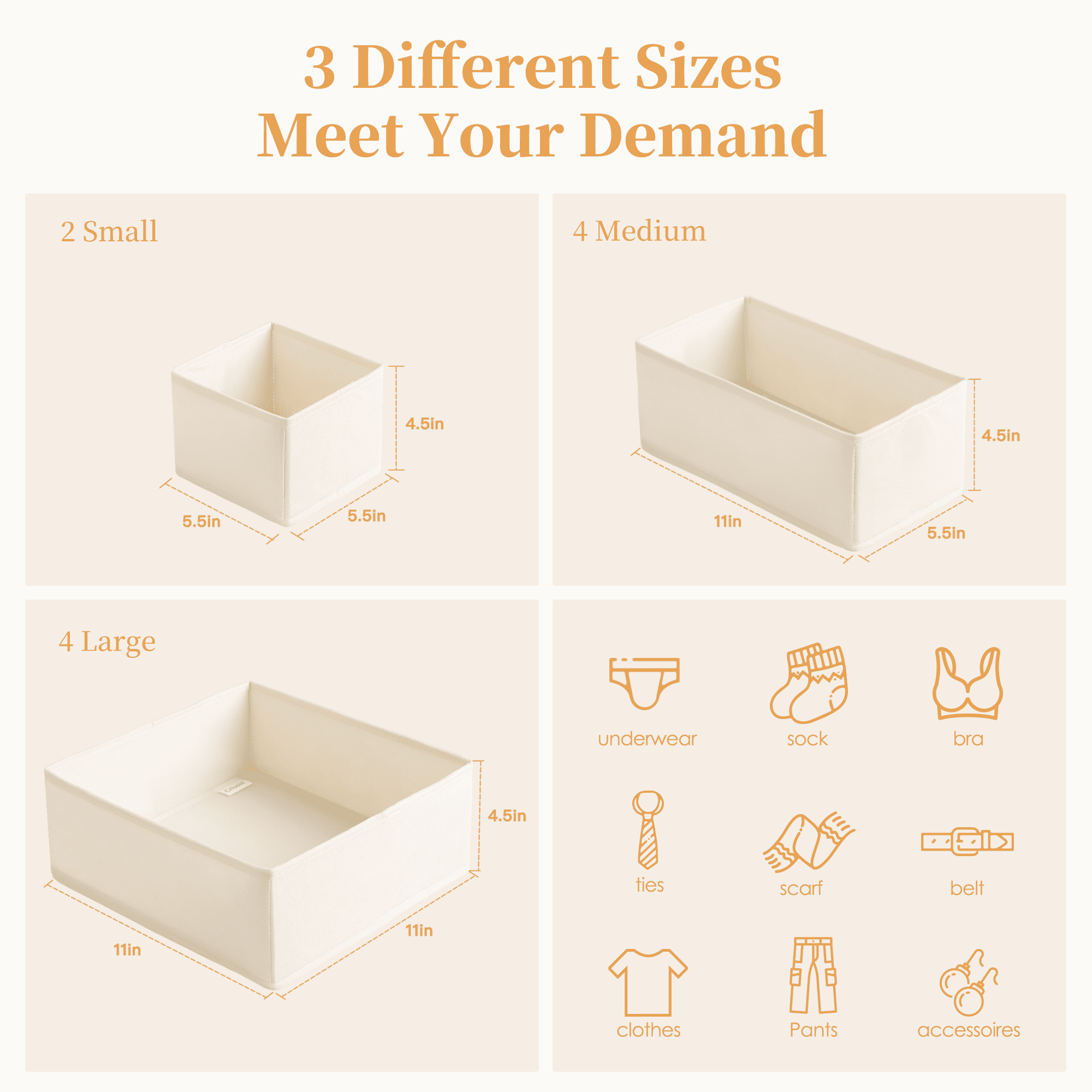 Criusia Foldable Fabric Drawer Organizers for Clothing and Closet Storage (Beige, 9-Pack Set) fta6j