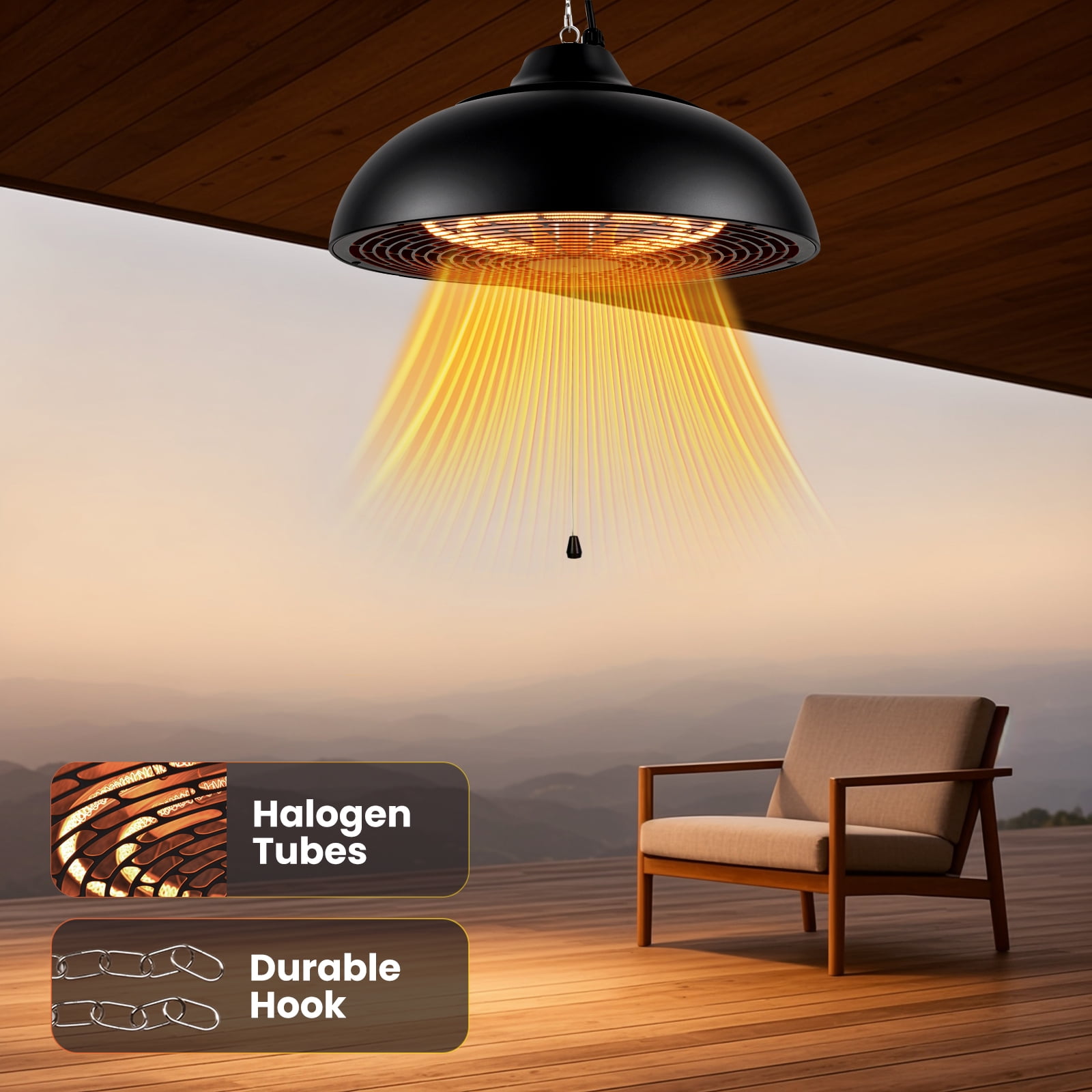 Advwin Electric Hanging Patio Heater, Ceiling Mounted Outdoor Space Heater with 3 Adjustable Heat Modes (1500W) yoqct