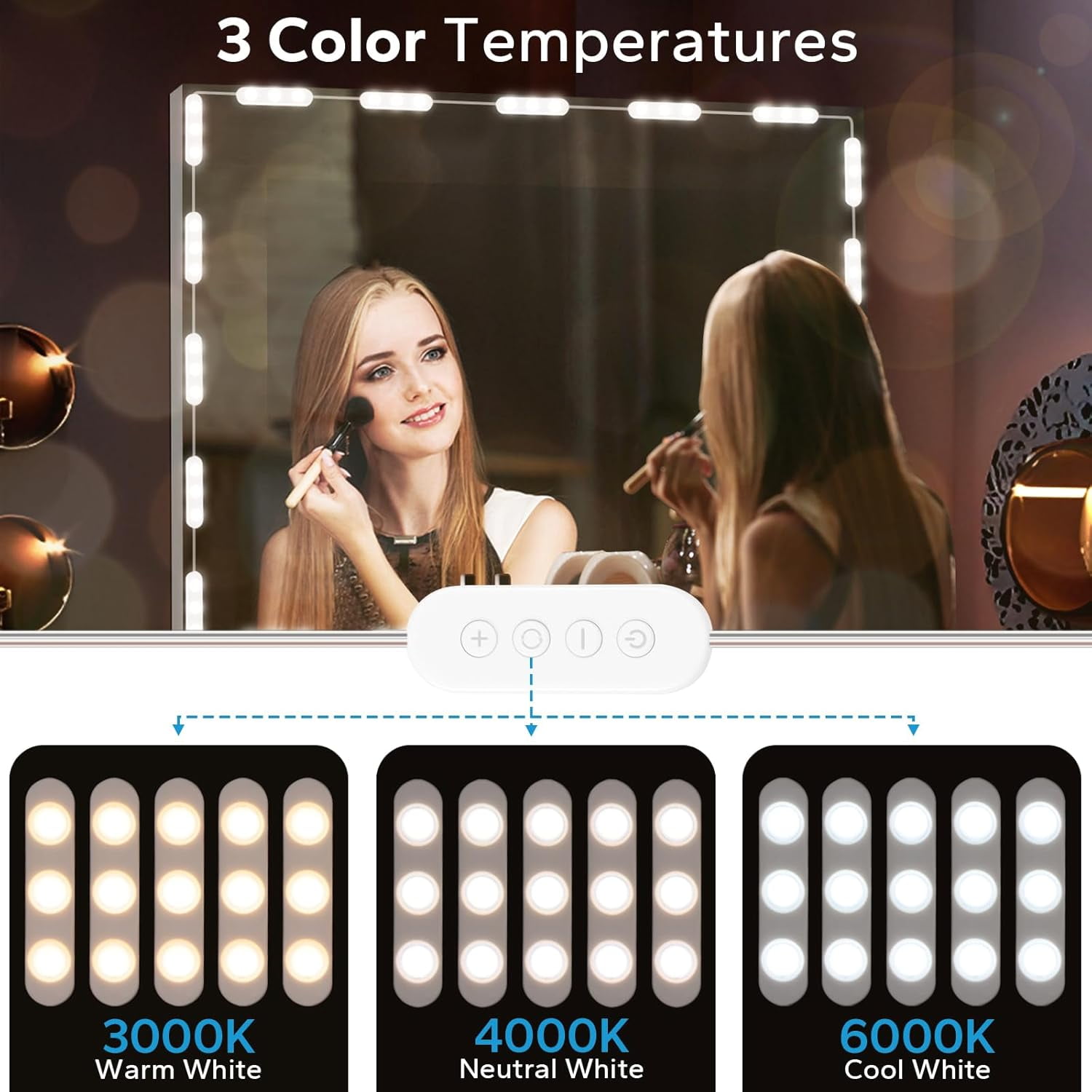 OGEDNAC LED Vanity Mirror Lights, Hollywood Style Makeup Strip Lighting with Adjustable Color and Brightness (16 ft) kt62b