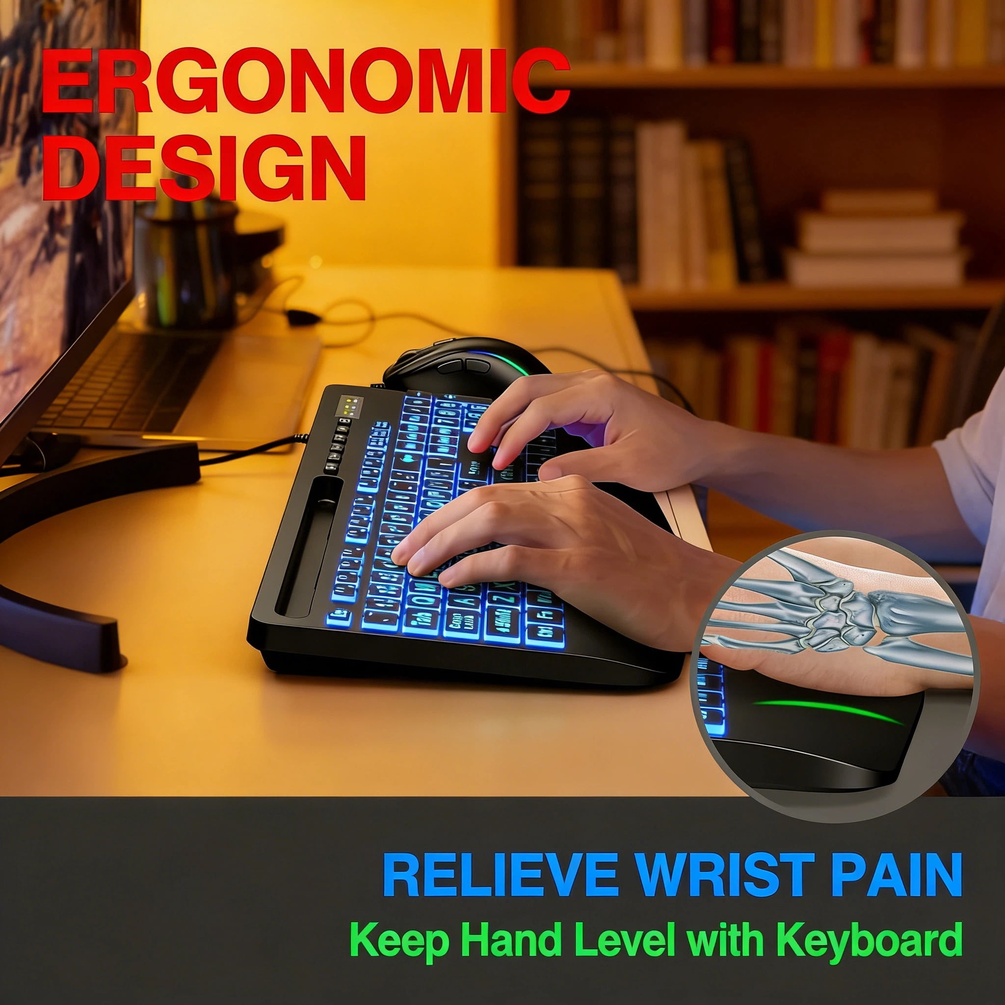 Wagpak Large Print Wired Backlit Keyboard with Ergonomic Wrist Rest and Phone Holder (Black, 18 in) i6cg0