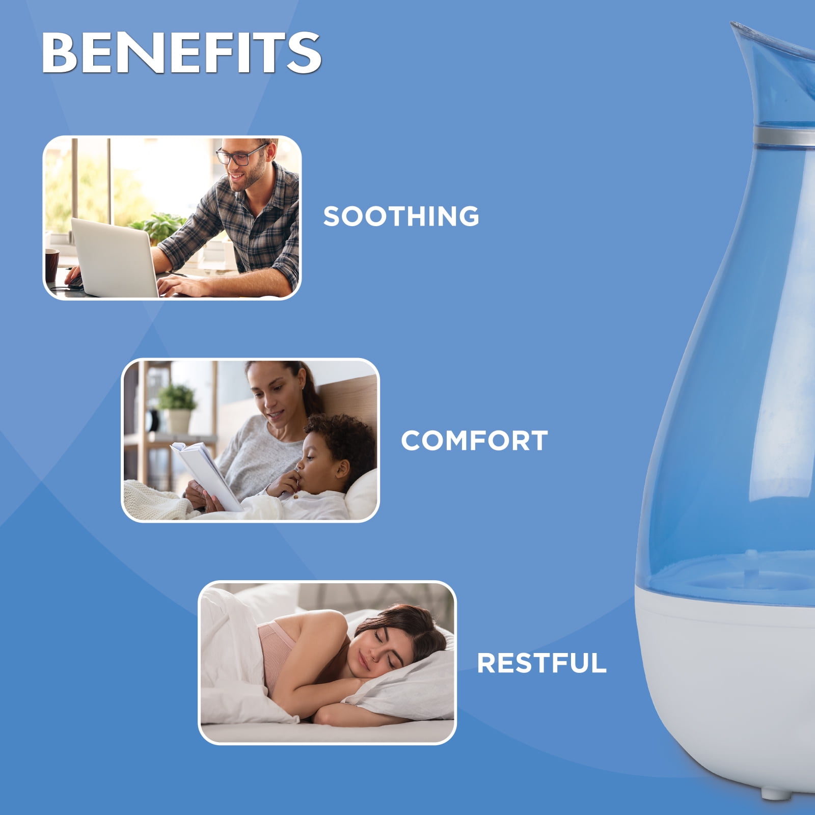 Thera Care Cool Mist Ultrasonic Humidifier for Medium Rooms (Blue, 84.5 fl oz) ik1v6