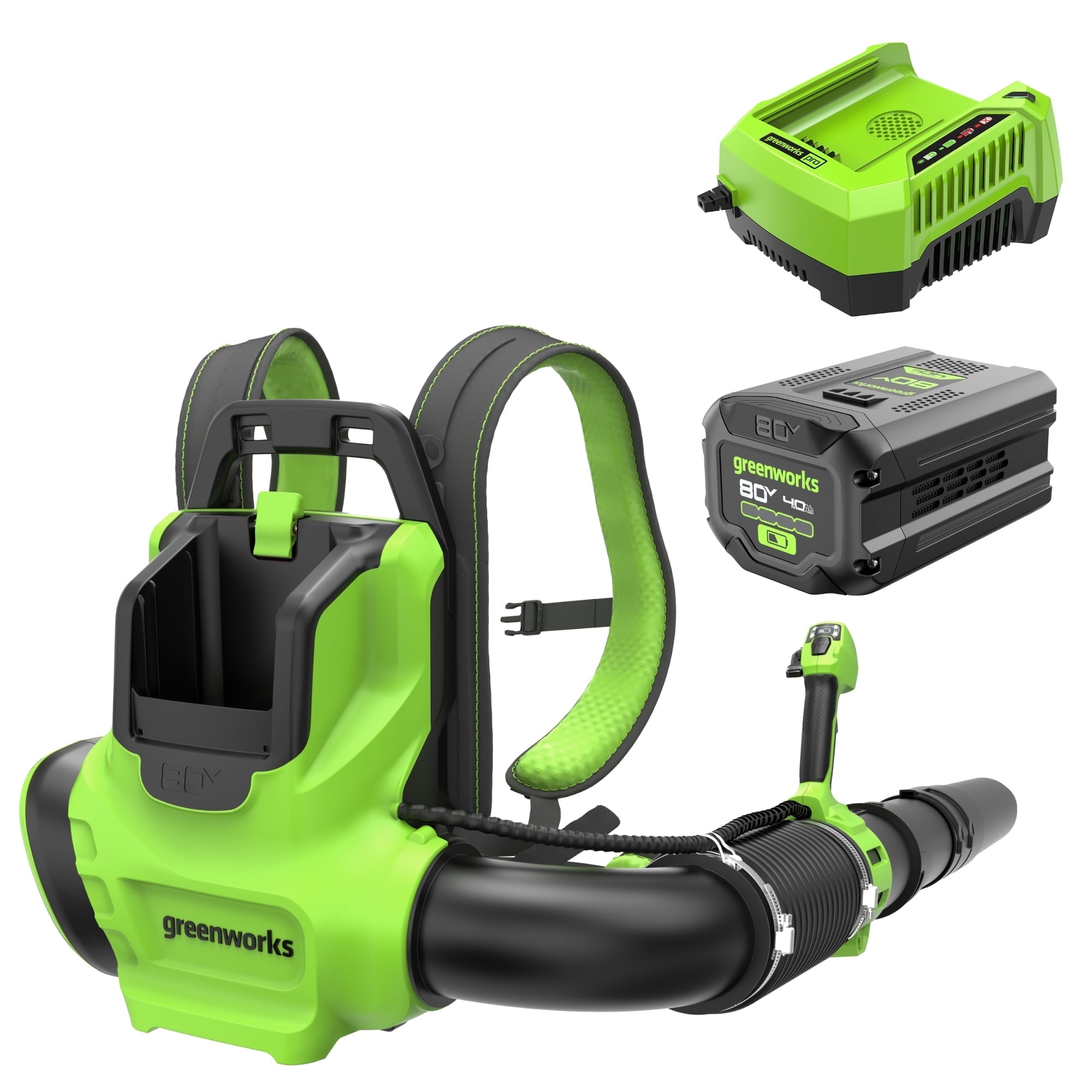 Greenworks 80V 750 CFM Cordless Backpack Leaf Blower with 4.0Ah Battery and Rapid Charger ya32f