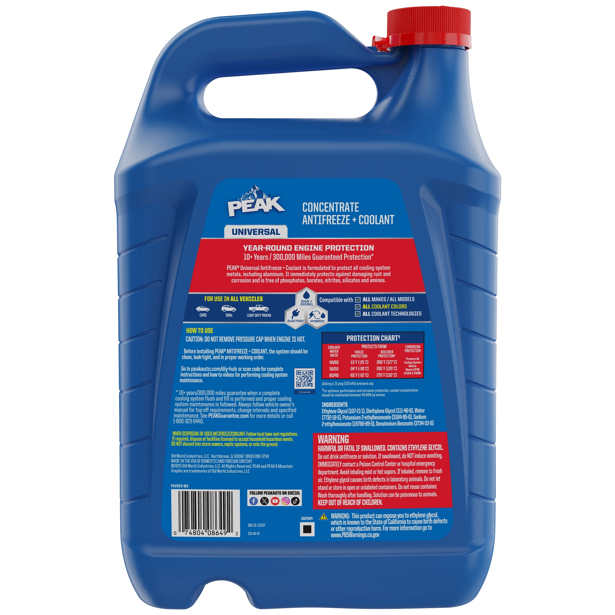 PEAK Universal Concentrate Antifreeze and Coolant for All Vehicles (Yellow, 1 gal) gx0v8