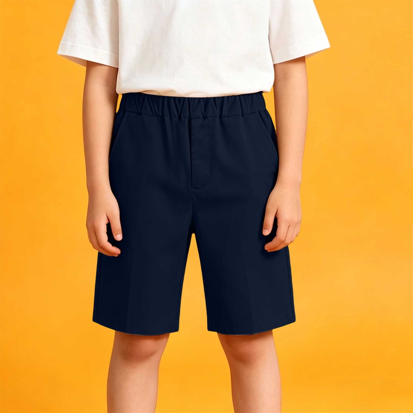 BXJX Boys Casual Shorts, Relaxed Fit Elastic Waist School Uniform Shorts (Navy, 14/16T) ejhe0