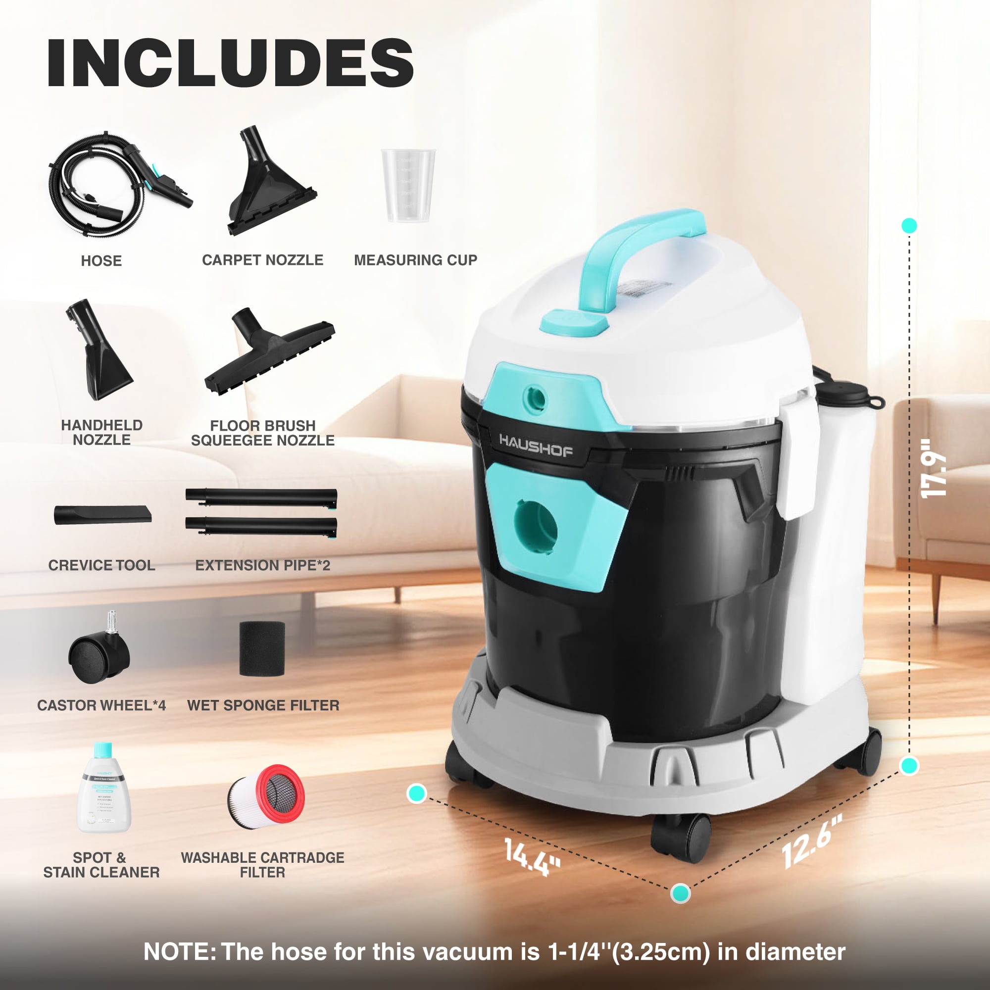 HAUSHOF 4 Gallon 5.5 Peak HP 4-in-1 Wet/Dry Shop Vacuum Cleaner with Blower and Upholstery Cleaning (Grey, 4 Gallon) 4raml