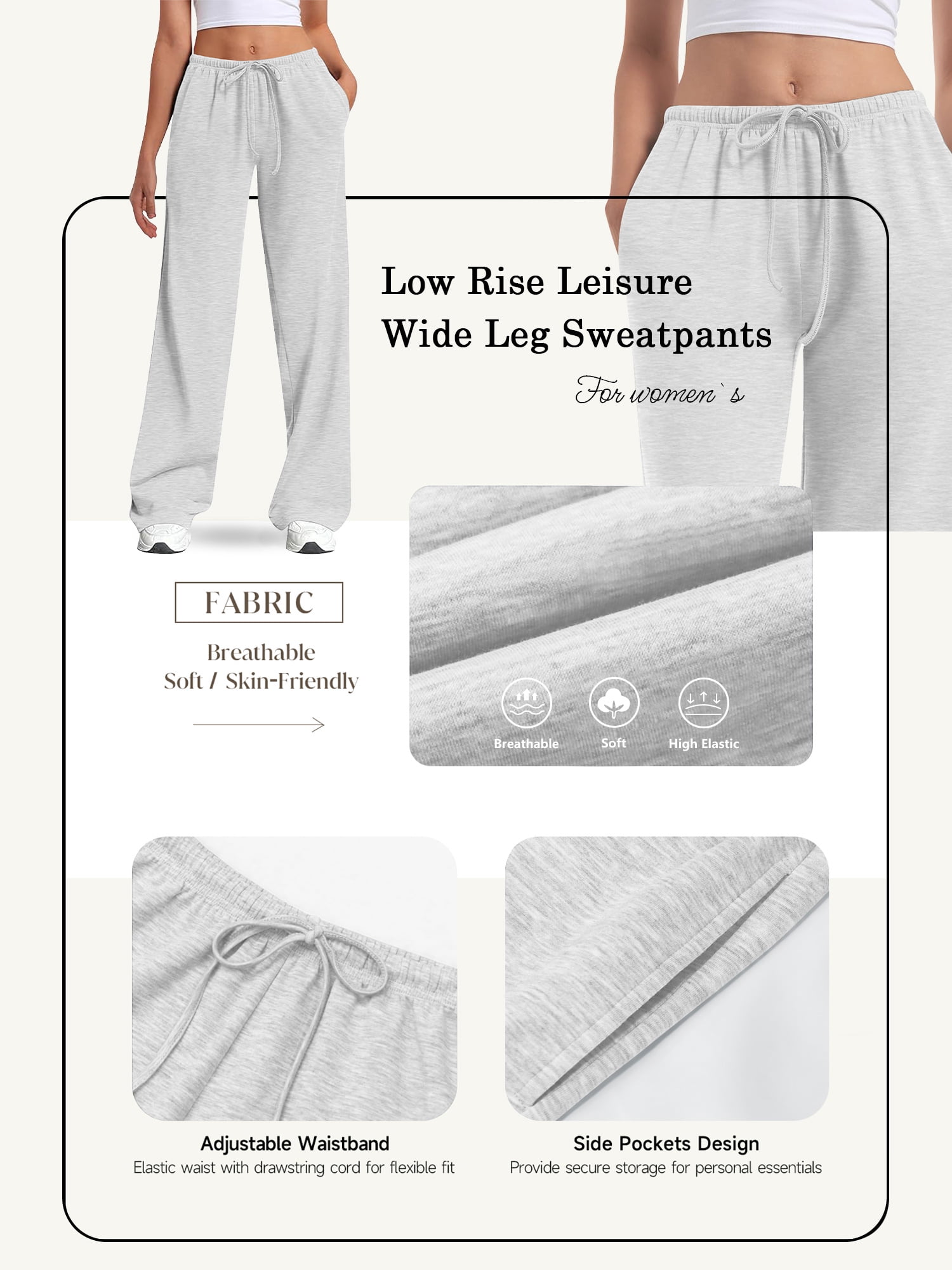 Temofon Women's Low Rise Straight Leg Sweatpants with Pockets (Grey, Medium) 8zjy2