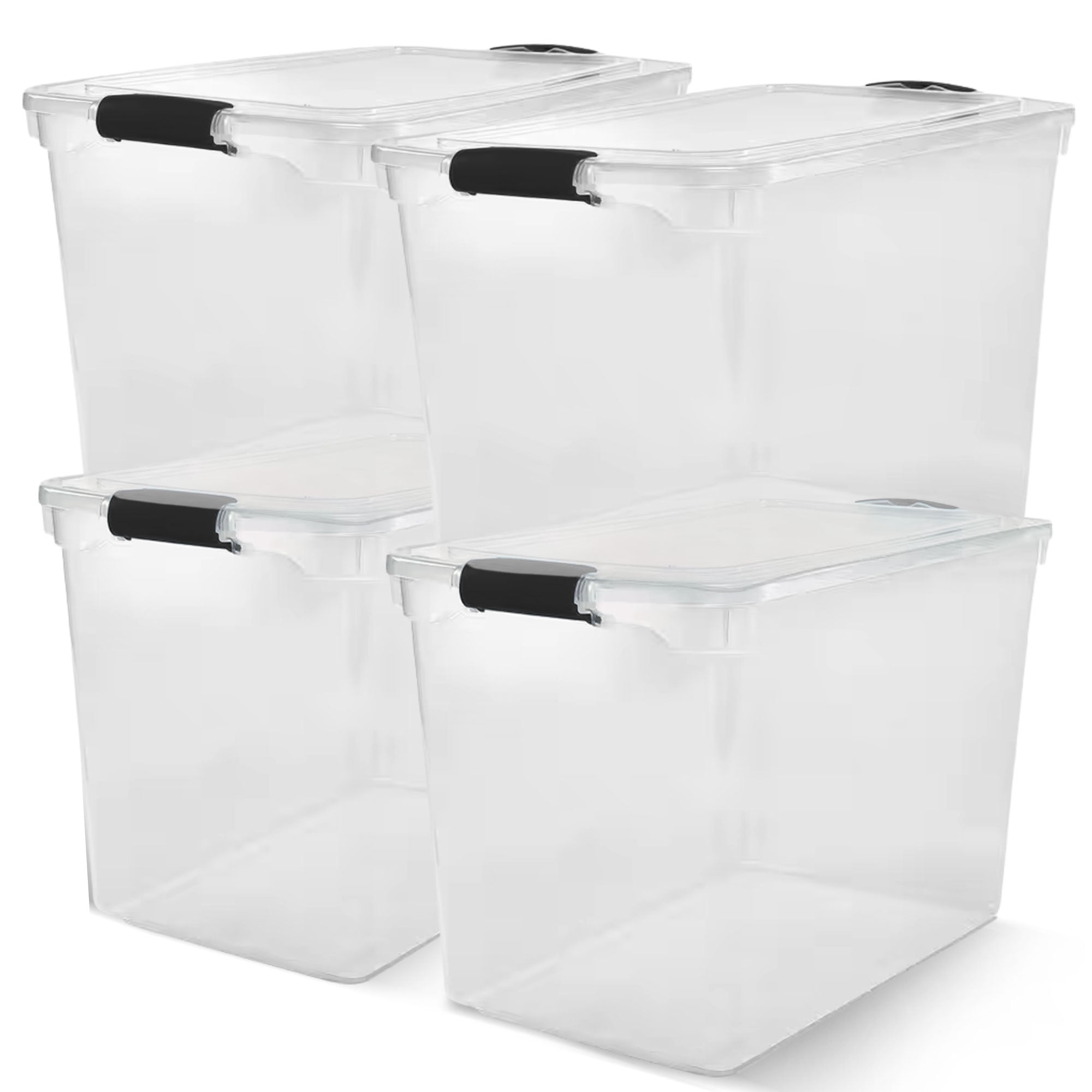 Homz 112 Quart Latching Plastic Storage Container, Durable Stackable Bin (Clear, 4 Pack) rznll