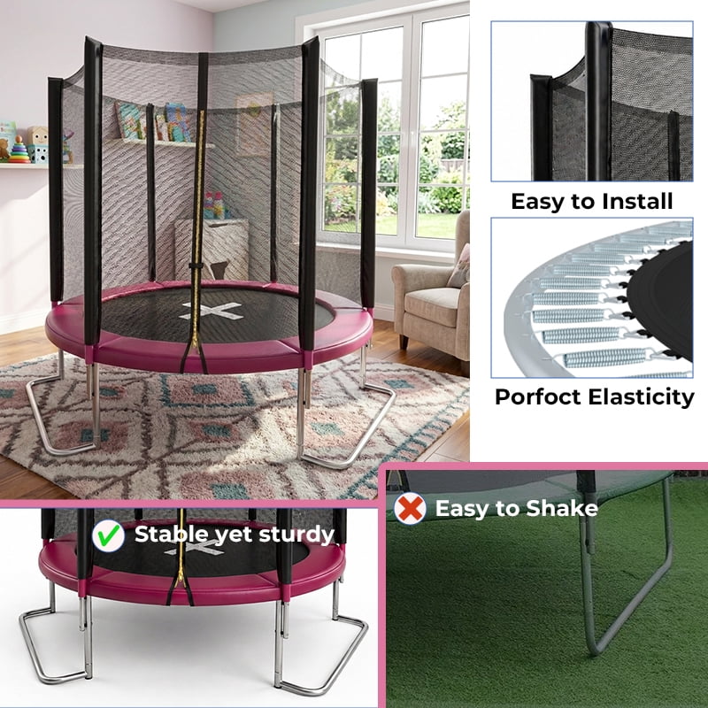 Generic Backyard Trampoline with Safety Net and Anti-Tipping L-Shaped Legs (Pink, 6 ft) 3lxcv
