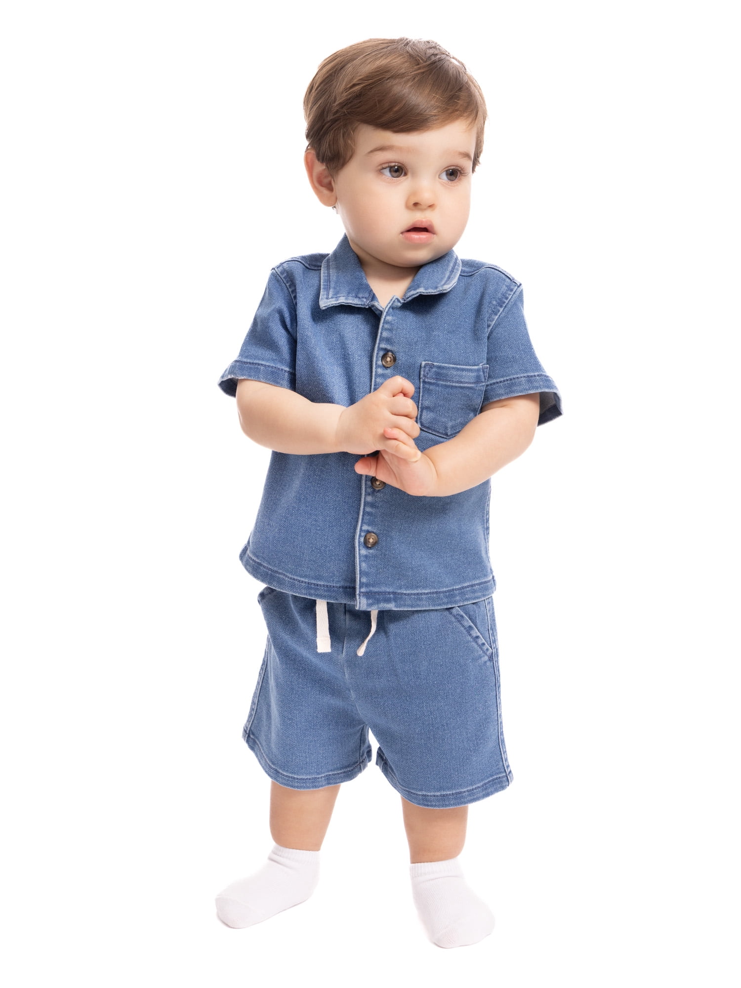 Wonder Nation Baby Boys Short Sleeve Collared Button Top and Matching Shorts Set (Multi, 0-24M) dybqf