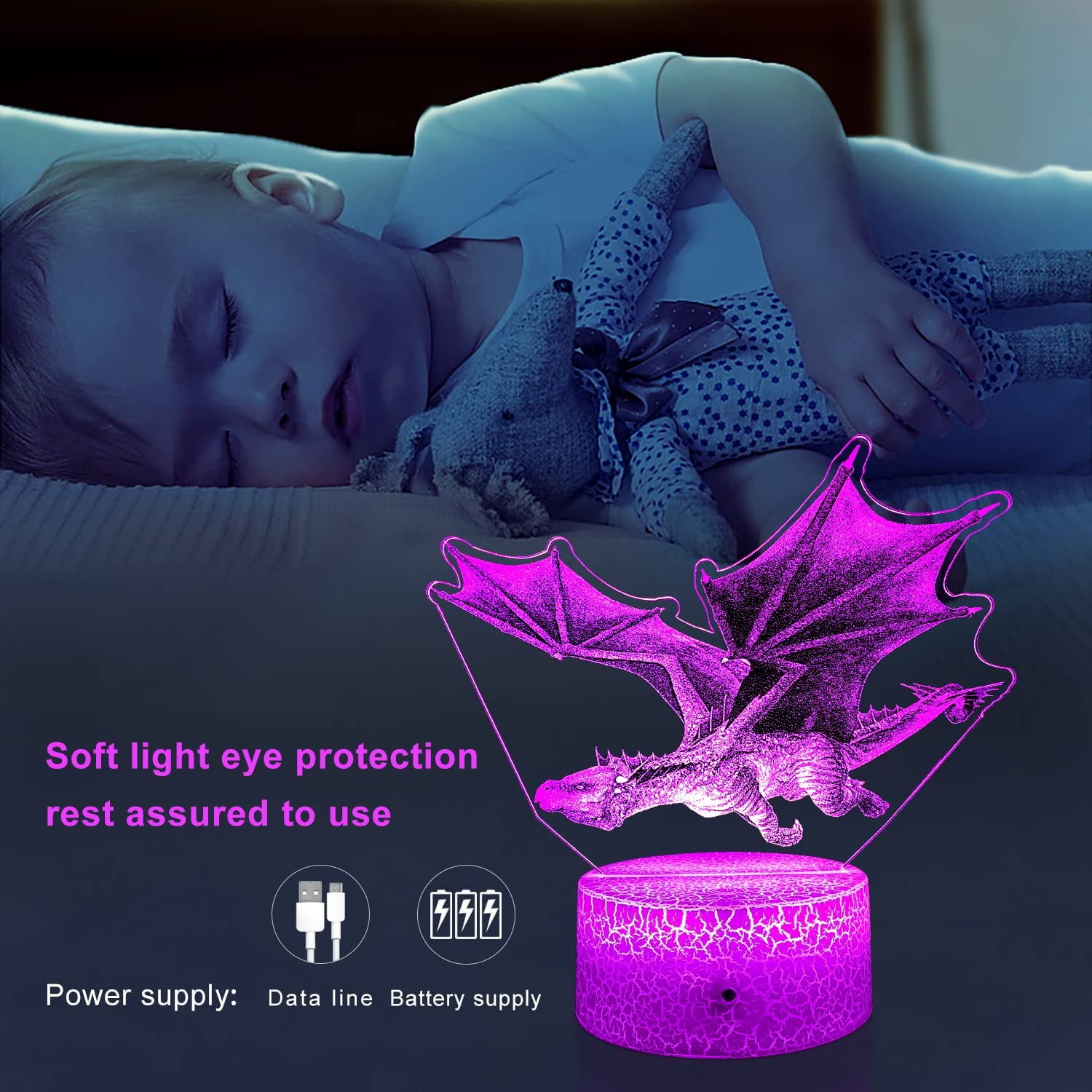 Ysitian Dragon Night Light for Kids, LED Bedside Lamp with Remote & Smart Touch (7 Colors, 1 Pack) squwf