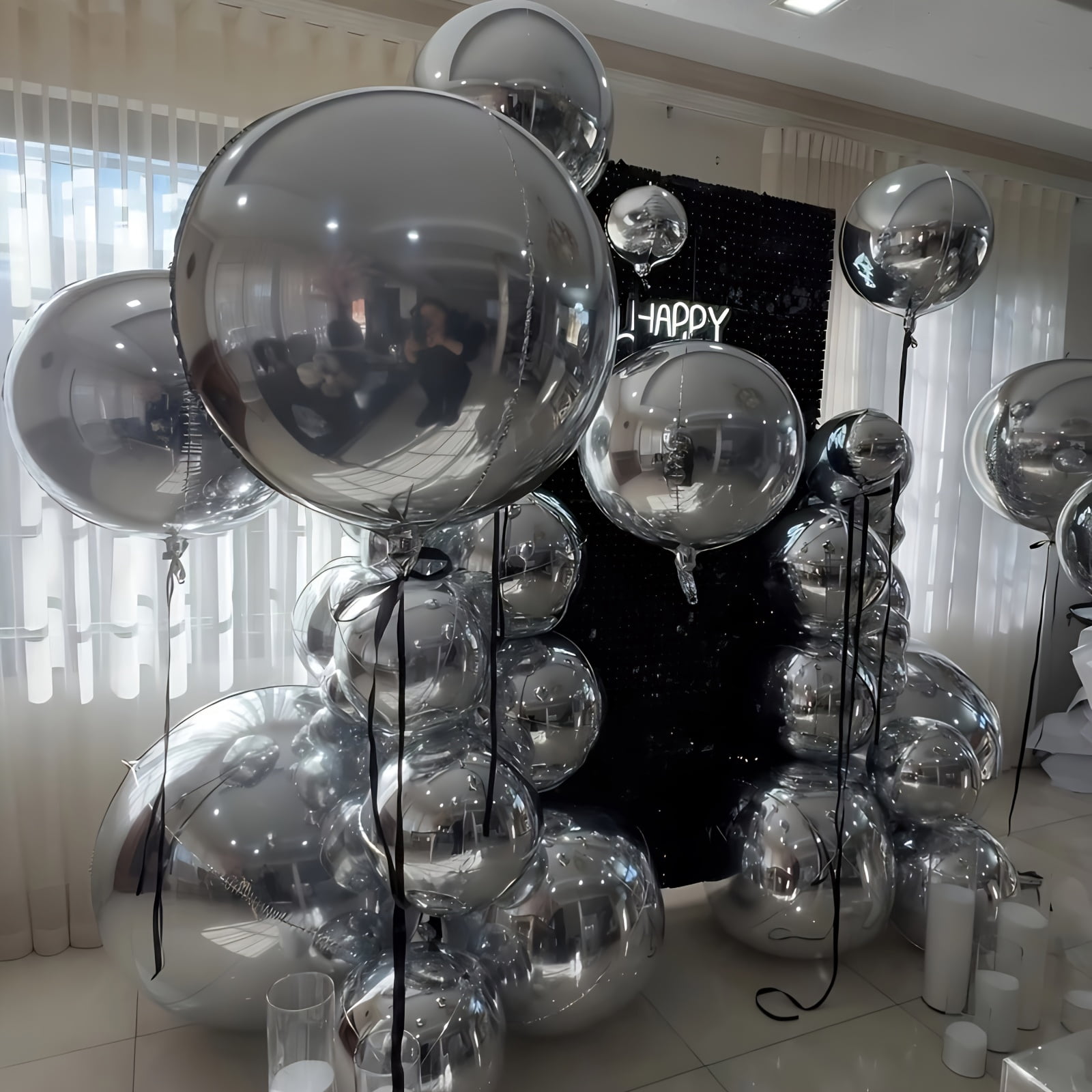 ChanraingYee 4D Round Mirror Foil Balloons, Metallic Silver Mylar Party Decorations (39-Piece Set, 15 in to 32 in) 12zvi