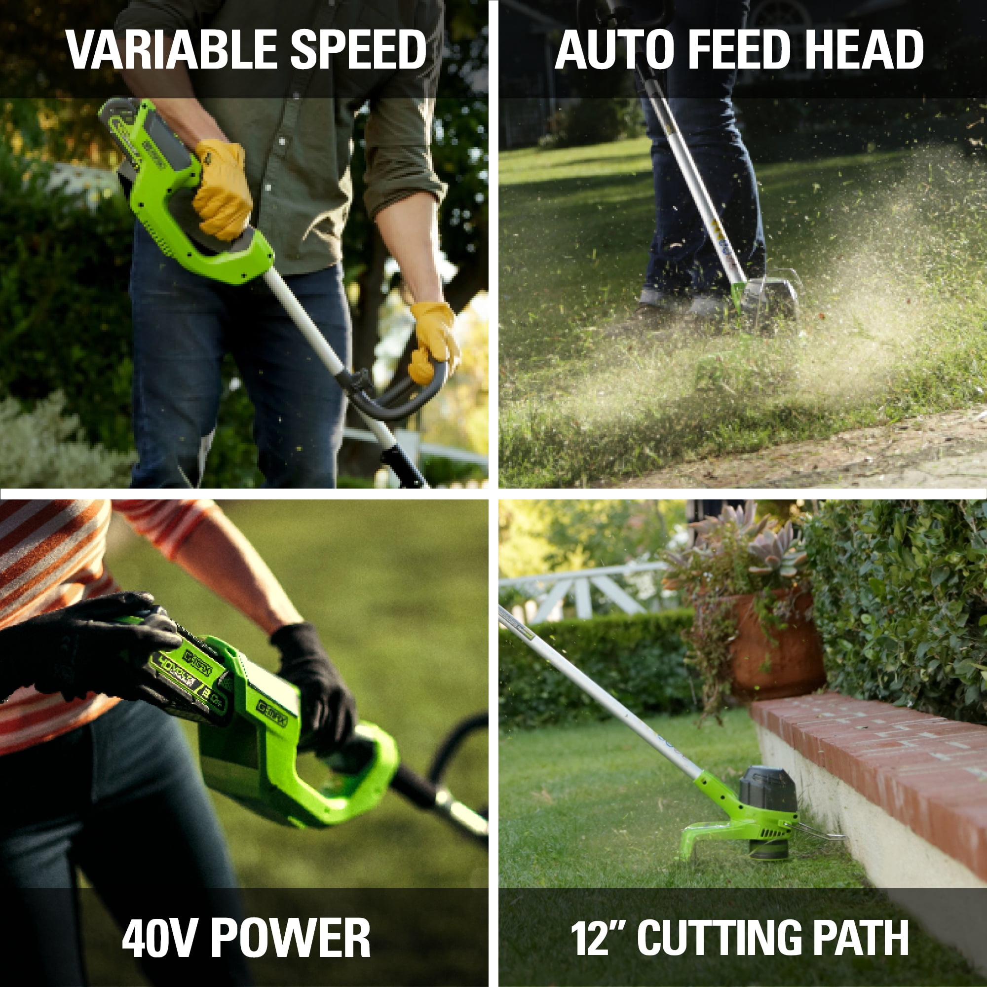 Greenworks 40V Cordless String Trimmer with 2.0 Ah Battery and Charger (12 in) a3ln1
