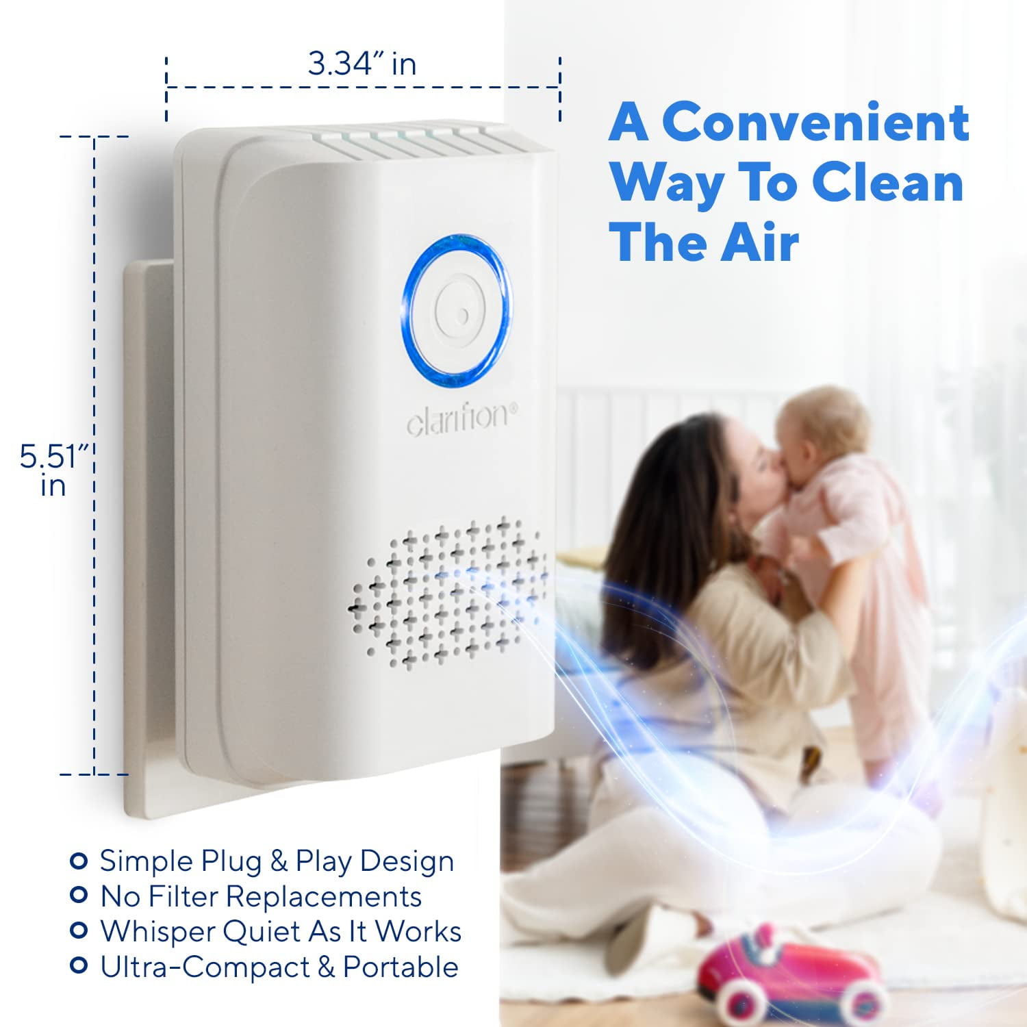 Clarifion ODRx Air Purifier, Compact Plug-In UVC Light Air Freshener (White, 1 Pack) 99pb7