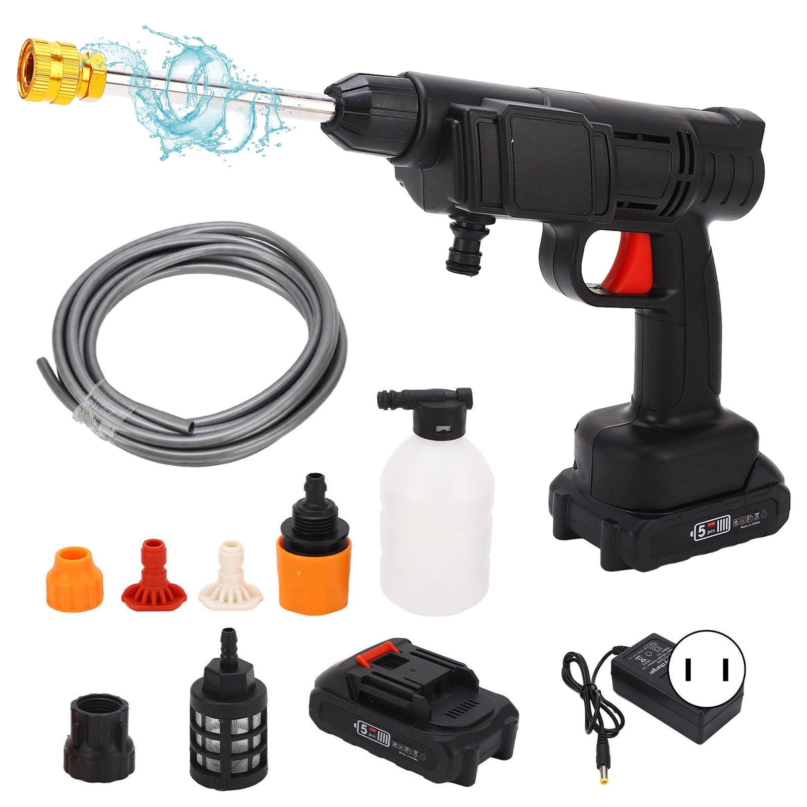 Ldyso Cordless Electric Power Washer, 350PSI Portable Pressure Cleaner with 6-in-1 Nozzle and 29.5 ft Hose (Black, 600W) tng7v