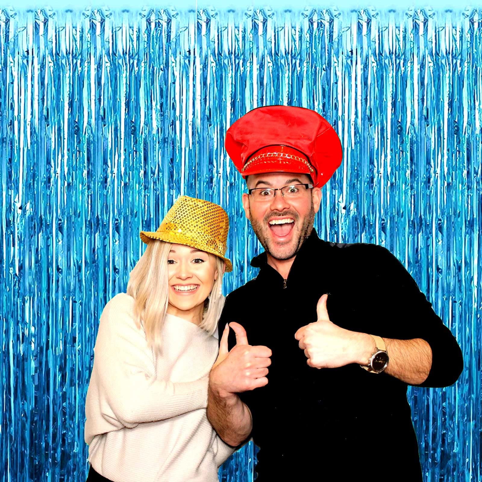Gogcaro Foil Fringe Backdrop Curtains, Metallic Tinsel Streamers for Party Decorations (Lake Blue, 3 Pack, 3.2 ft x 9.8 ft) 8riwb