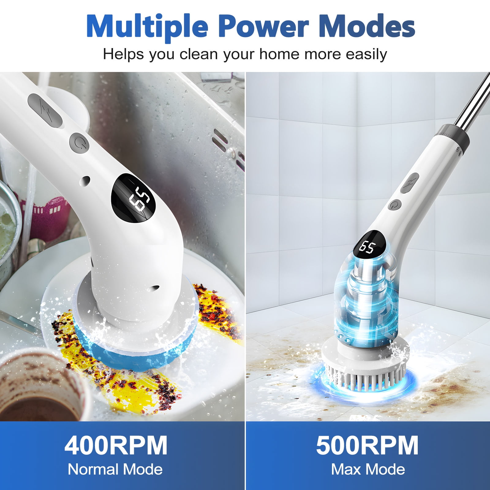 Amiluo Electric Spin Scrubber, Cordless Bathroom Cleaning Brush with Extension Handle and 7 Replaceable Heads (50 in) 2168s