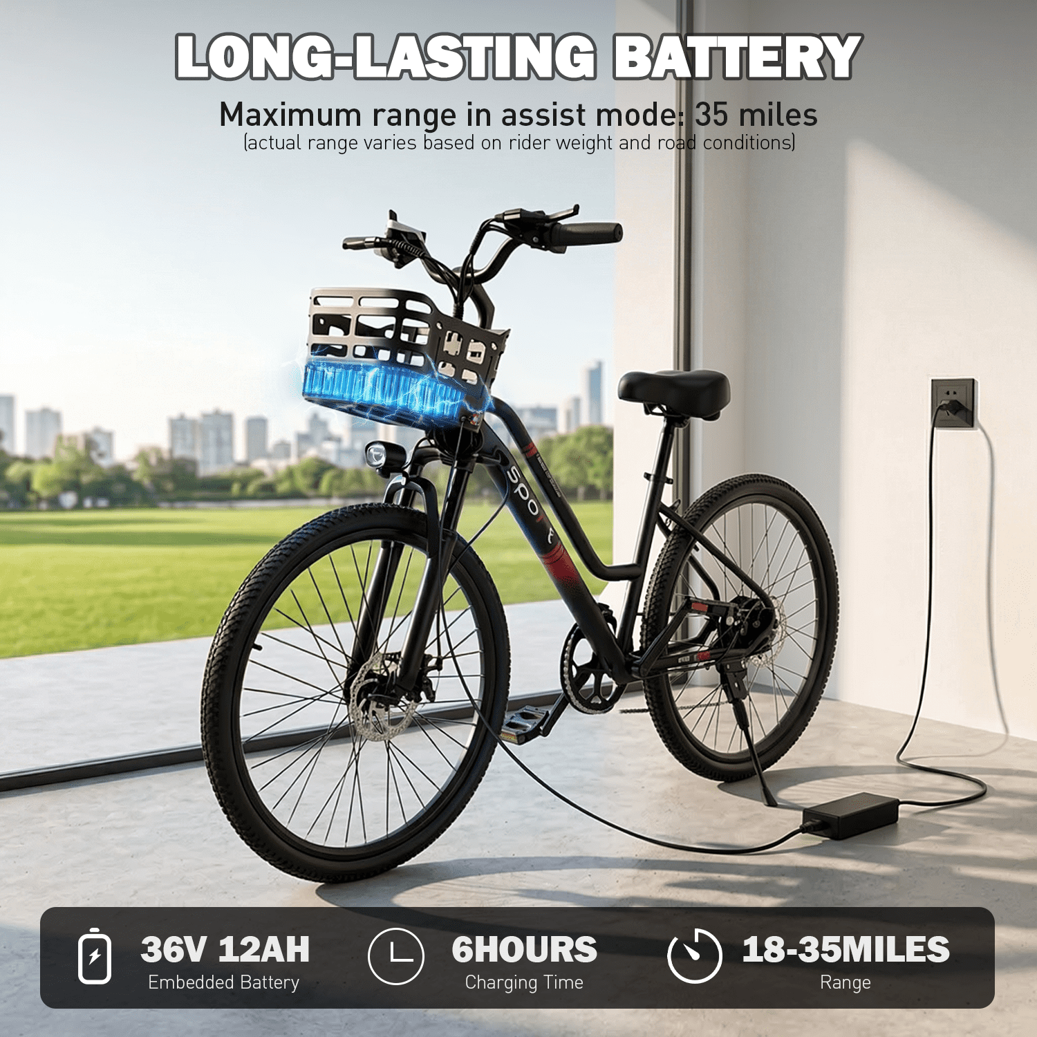 OwnGold Electric Bike for Adults, 750W Motor 25MPH Commuter Ebike with Basket (Black, 26 in) upoap