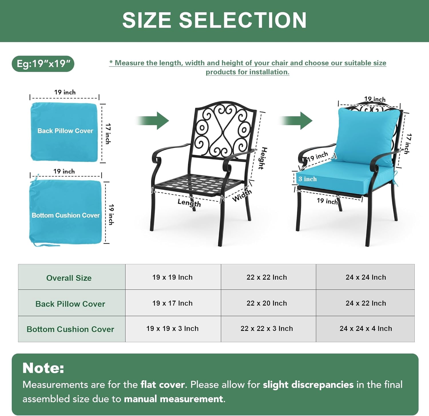 Ottowood Outdoor Deep Seat Cushions Water-Repellent Patio Furniture Replacement (Teal, 22 in x 22 in x 3 in, Set of 4) 84ds0
