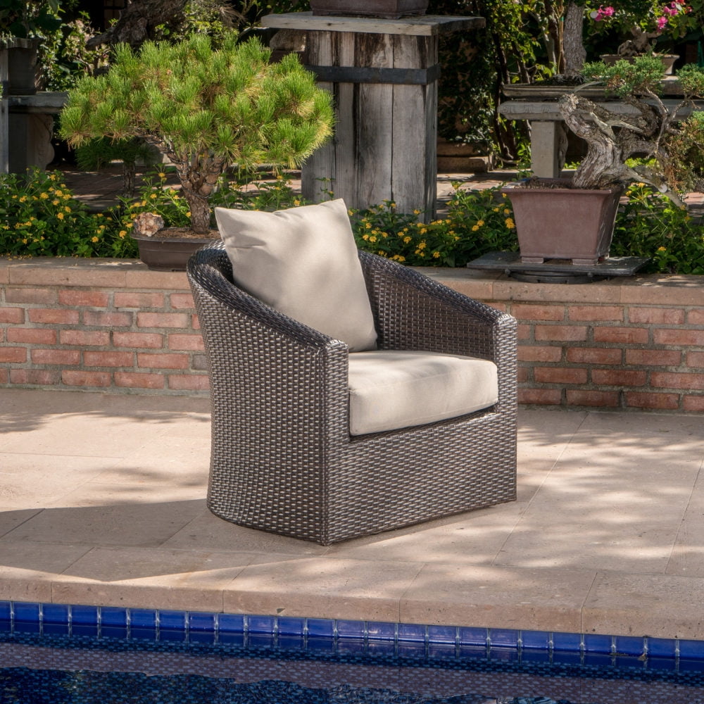 Generic Outdoor Swivel Wicker Chair with Aluminum Frame (Brown, 1-Pack) cpjz3