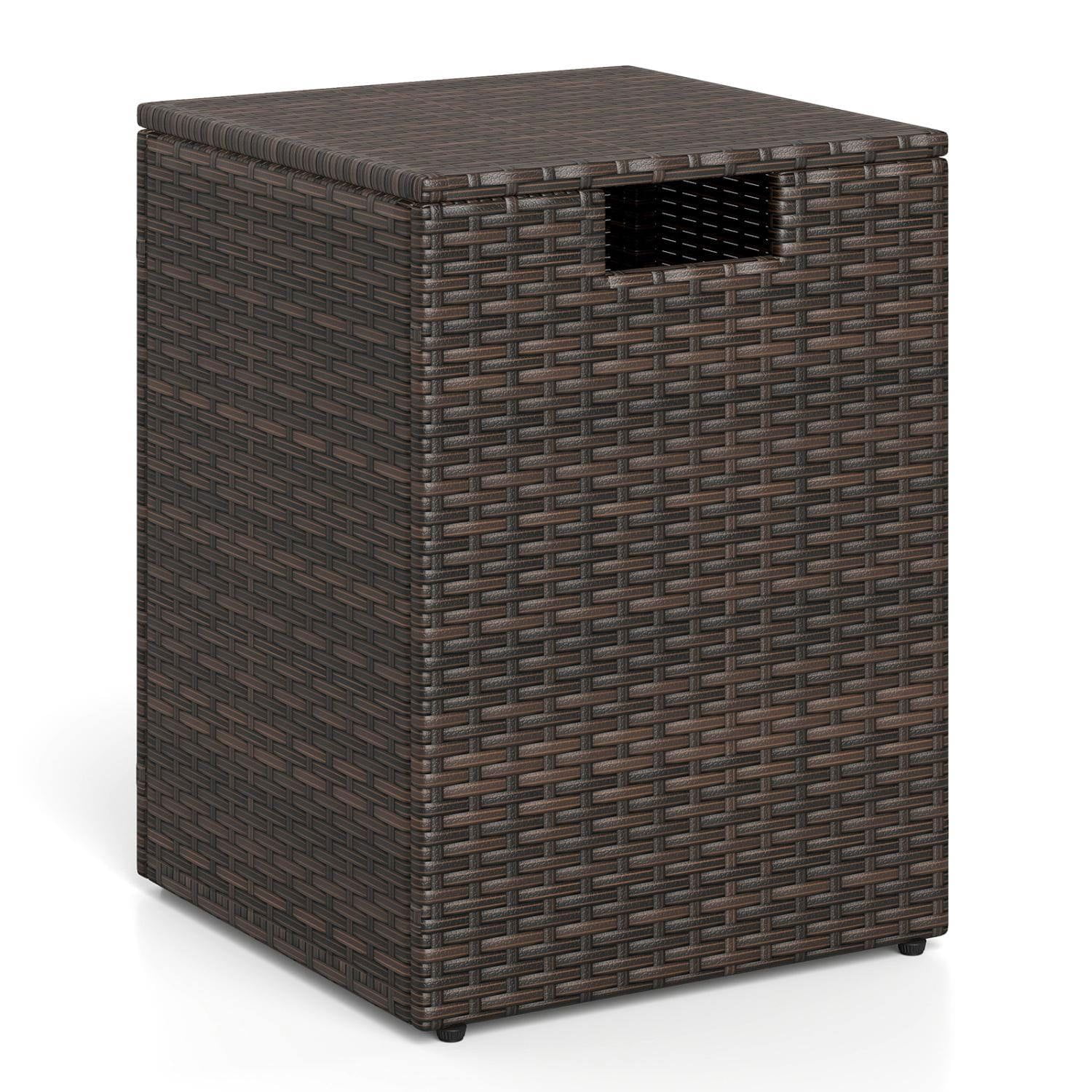 Resenkose Handwoven Rattan Propane Tank Cover, 2-in-1 Patio Side Table for 20 lb Gas Tank (Brown) 1oej1