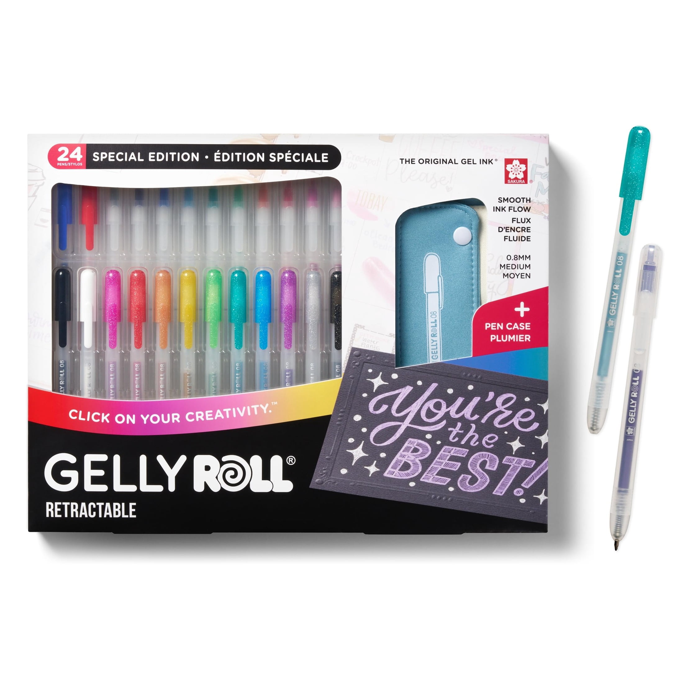 Sakura Gelly Roll Retractable Gel Pens, Medium Point, Assorted Ink Colors for Journaling and Art (24 Count) jbj30