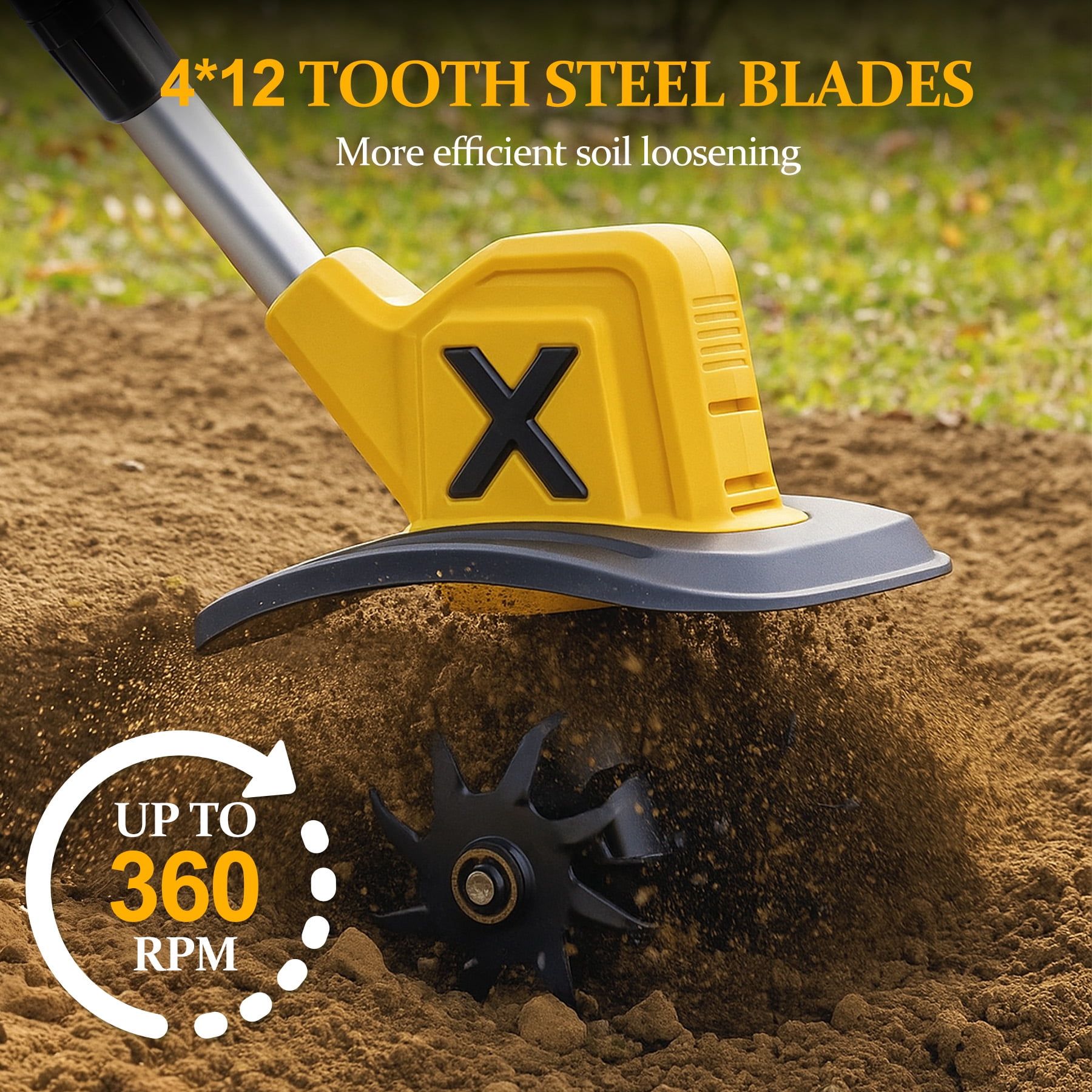 HUSGW Cordless Electric Tiller Cultivator, 21V Garden Rototiller with 2 Batteries & Charger (9 in Tilling Width, 6 in Depth) jd10g