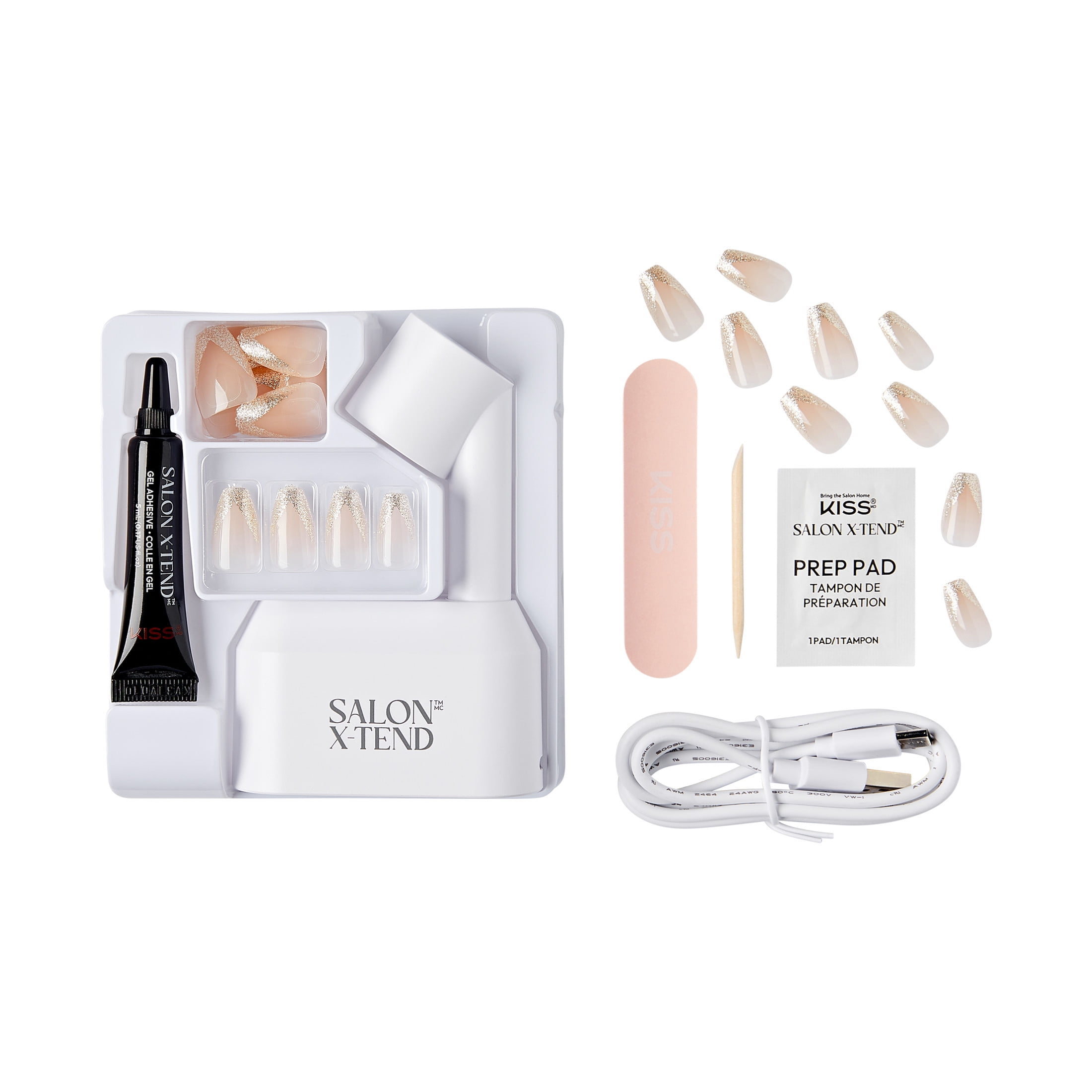 Kiss Salon X-tend LED Gel Nail Kit, Perk, Medium Coffin, Beige (30 Count, 0.16 fl oz) kyeef
