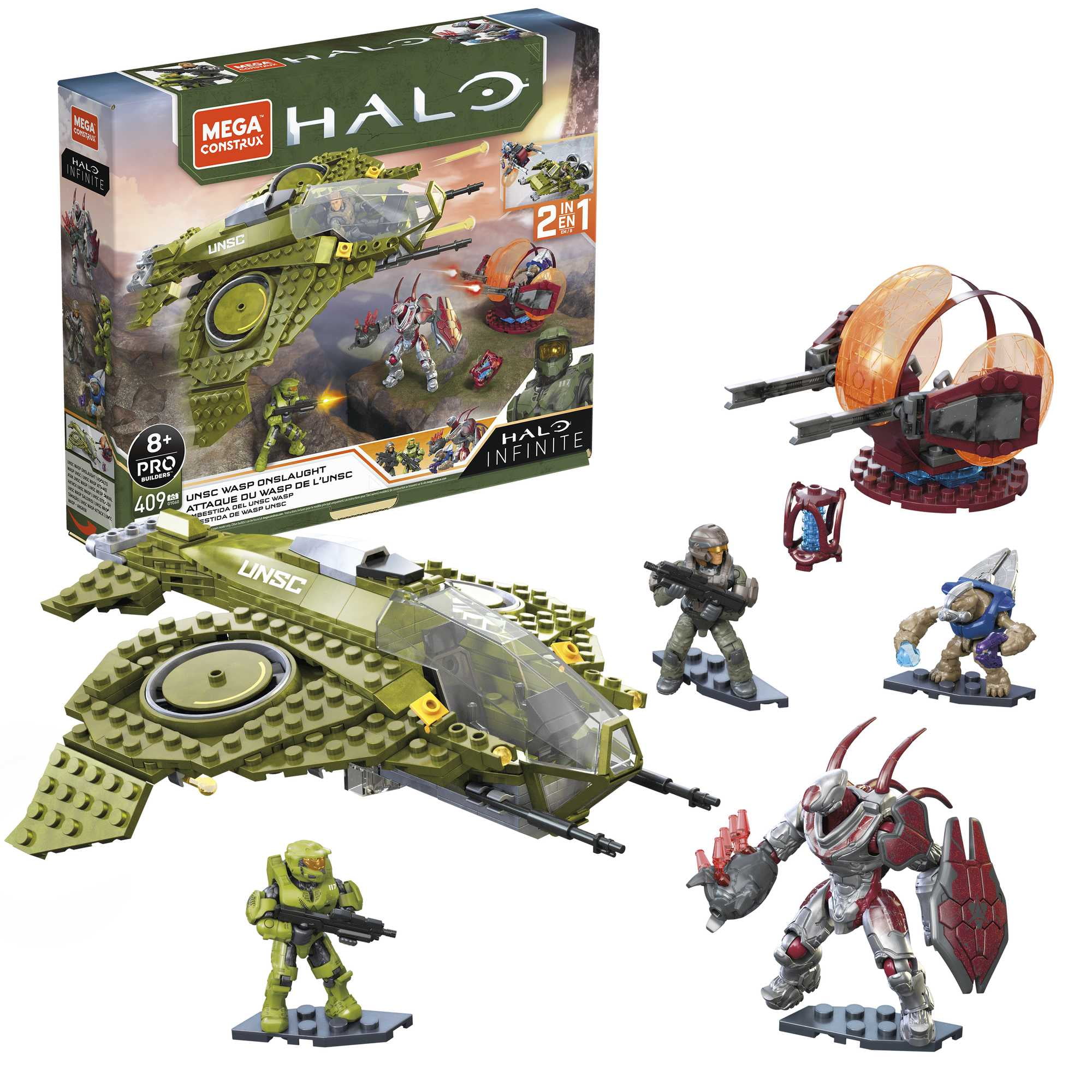 Mega Construx Halo Infinite UNSC Wasp Onslaught Building Set with 4 Action Figures (409 Pieces) 7zgov