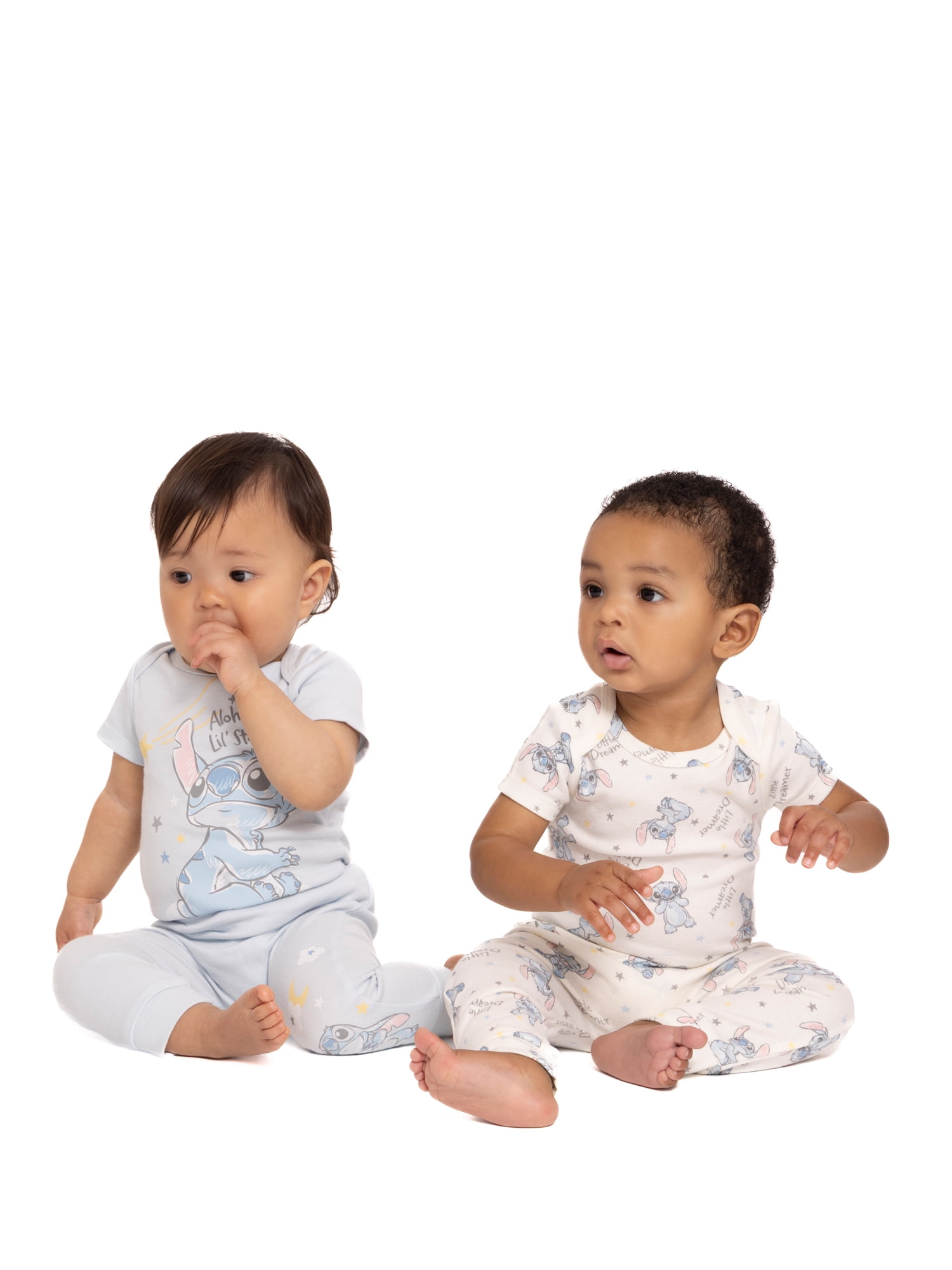 Lilo & Stitch Baby Bodysuit Set, Soft Cotton Blend Short Sleeve Rompers (Blue, 3-Pack) qr5sm