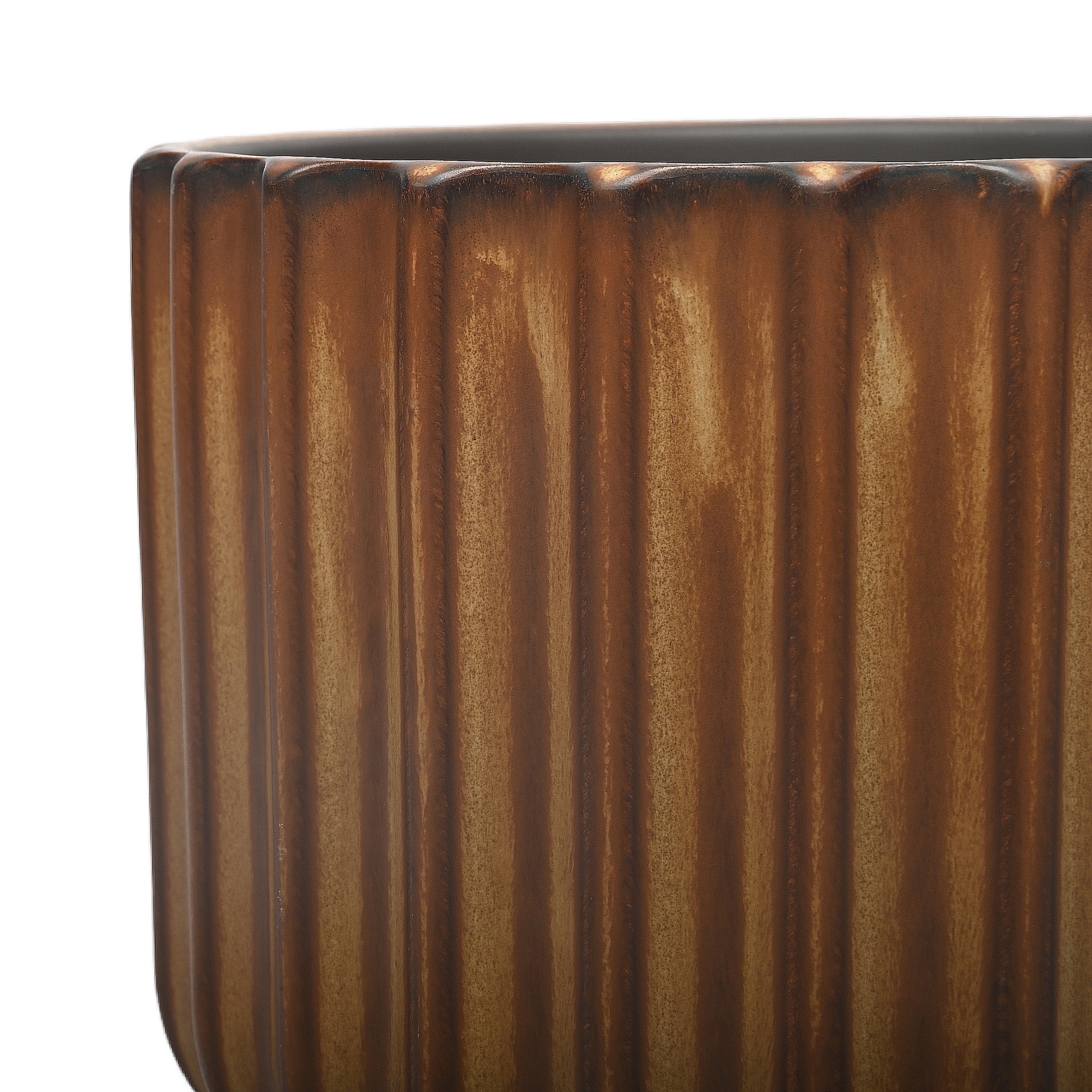 Better Homes & Gardens Paul Planter Ribbed Ceramic Indoor Outdoor Plant Pot (Copper, 9 in) gkp52
