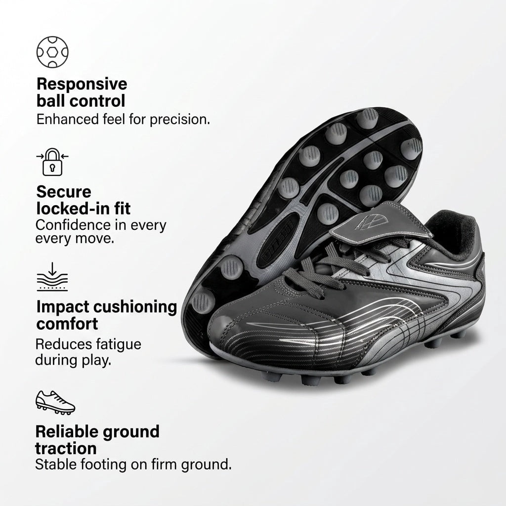 Vizari Youth Firm Ground Soccer Cleats (Black, 9) e6yps