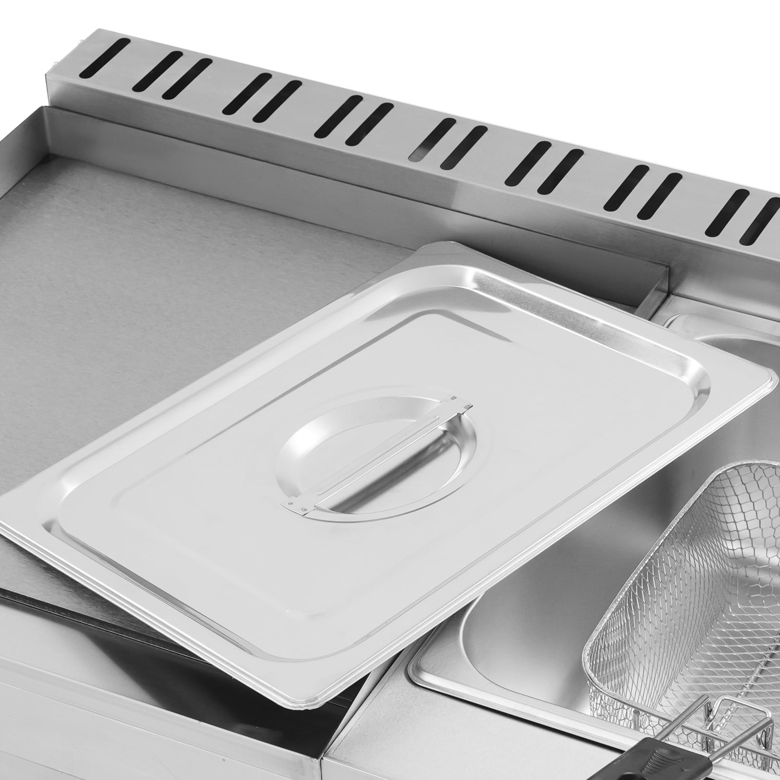 Generic Commercial Gas Propane Flat Top Grill Griddle with Deep Fryer (Silver, 1.59 gal Oil Capacity) 2m6r3